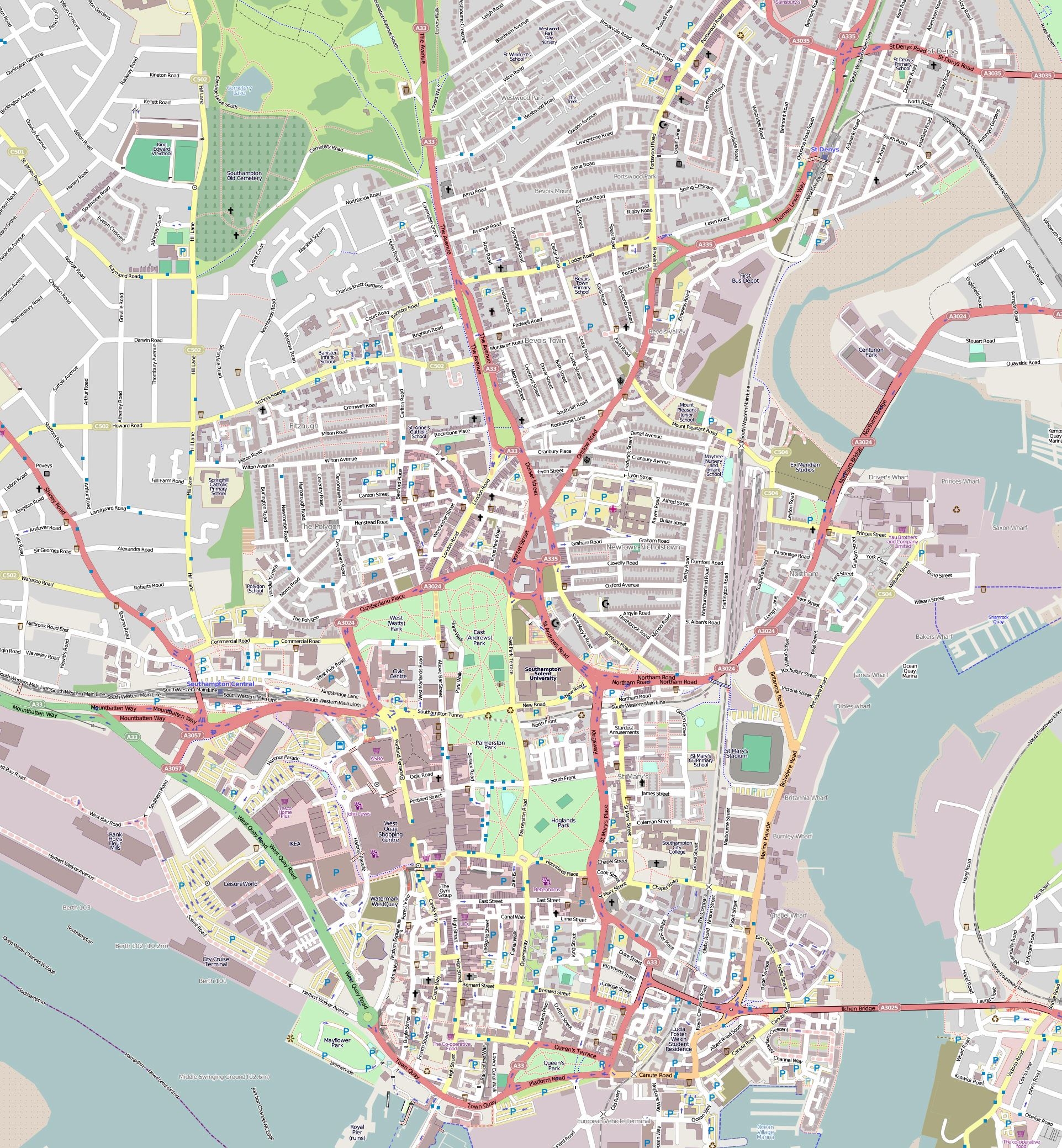 Large Southampton Maps For Free Download And Print High Resolution And Detailed Maps