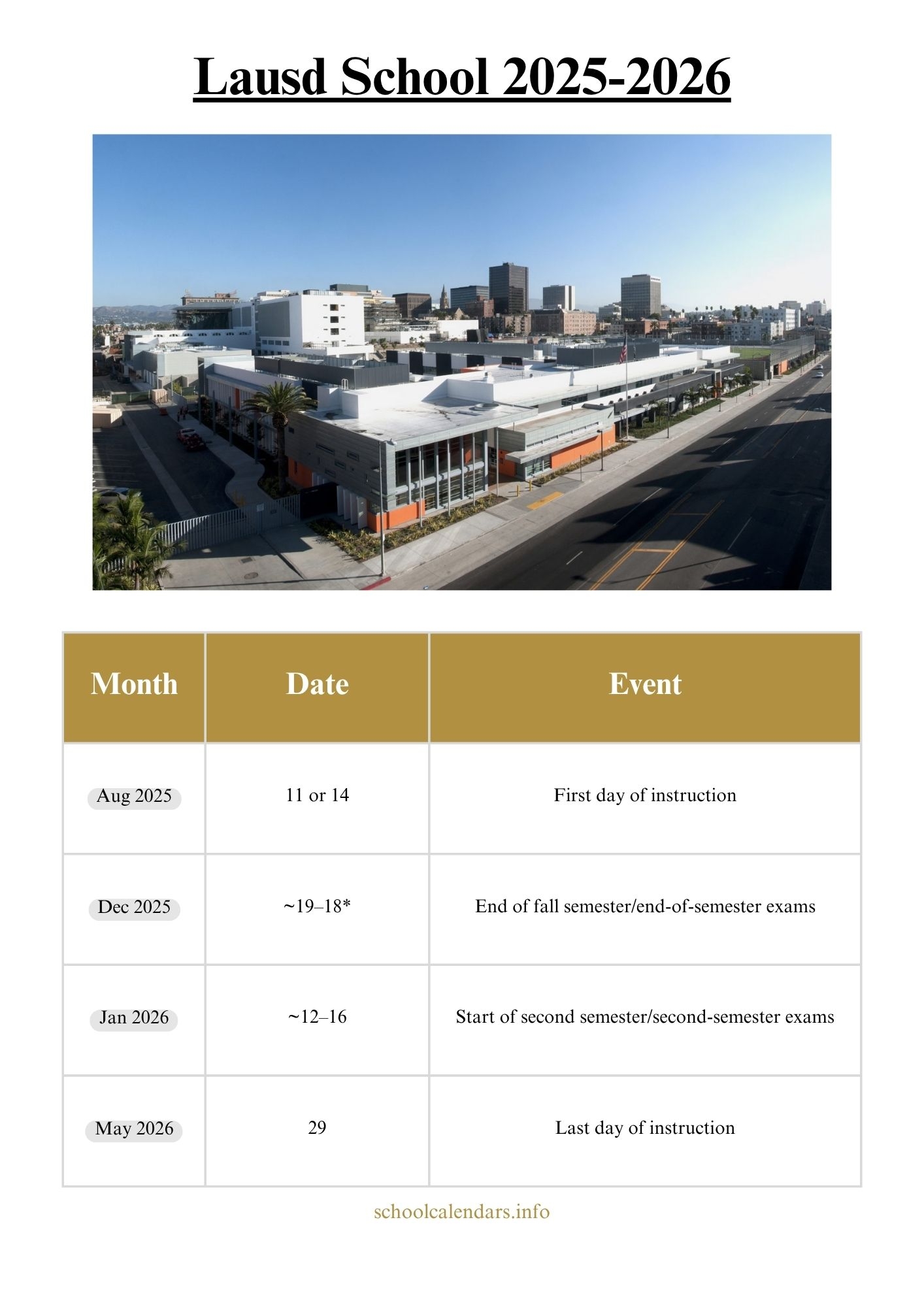 Lausd 2026 To 2026 Calendar Printable