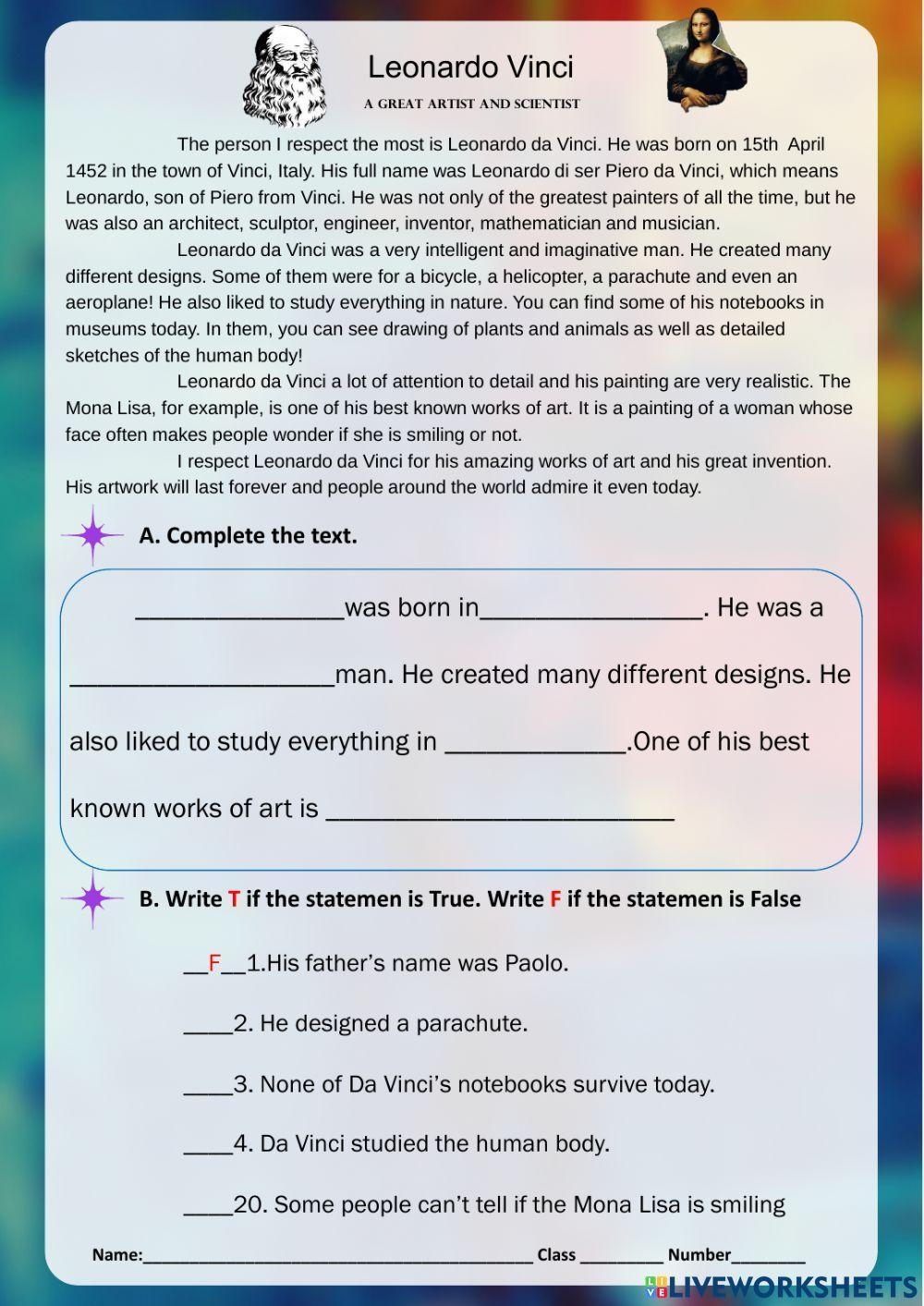 Leonardo Da Vinci Kids Discover Worksheets Library Leonardo Da Vinci Kids Discover Worksheets Library