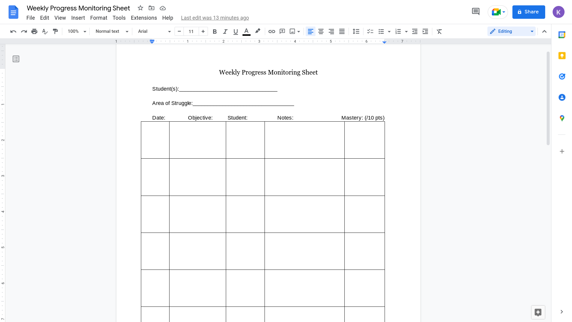 Lesson 1 How To Creating Progress Monitoring Sheets KNILT