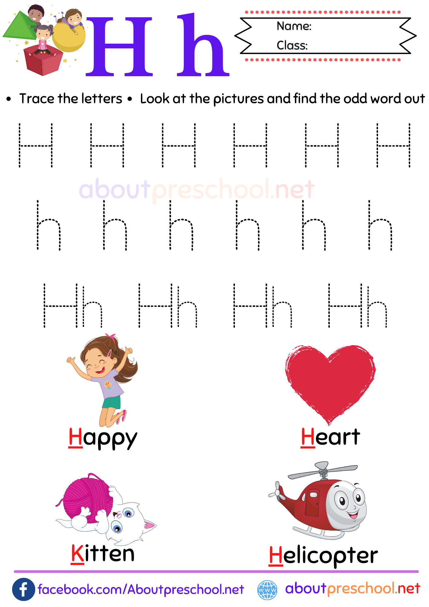 Letter H Printable Worksheets
