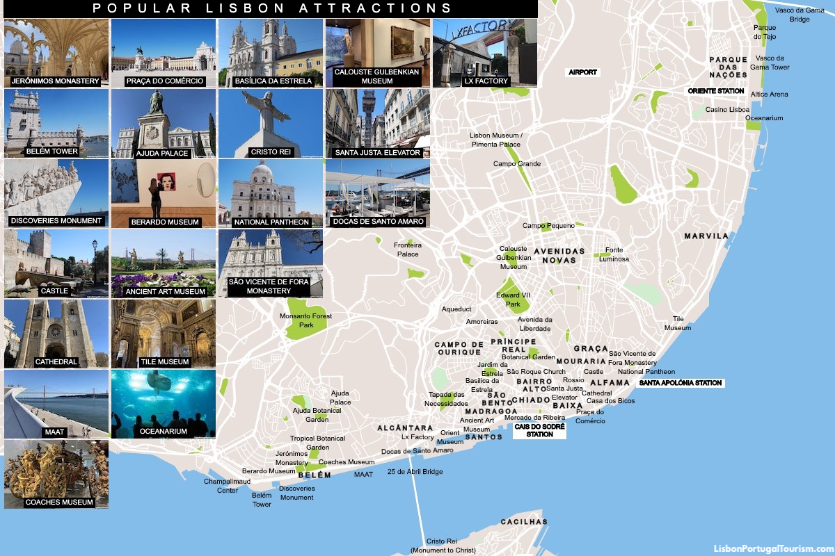 Lisbon Tourist Map With The Major Attractions And Neighborhoods Lisbon Tourist Map With The Major Attractions And Neighborhoods