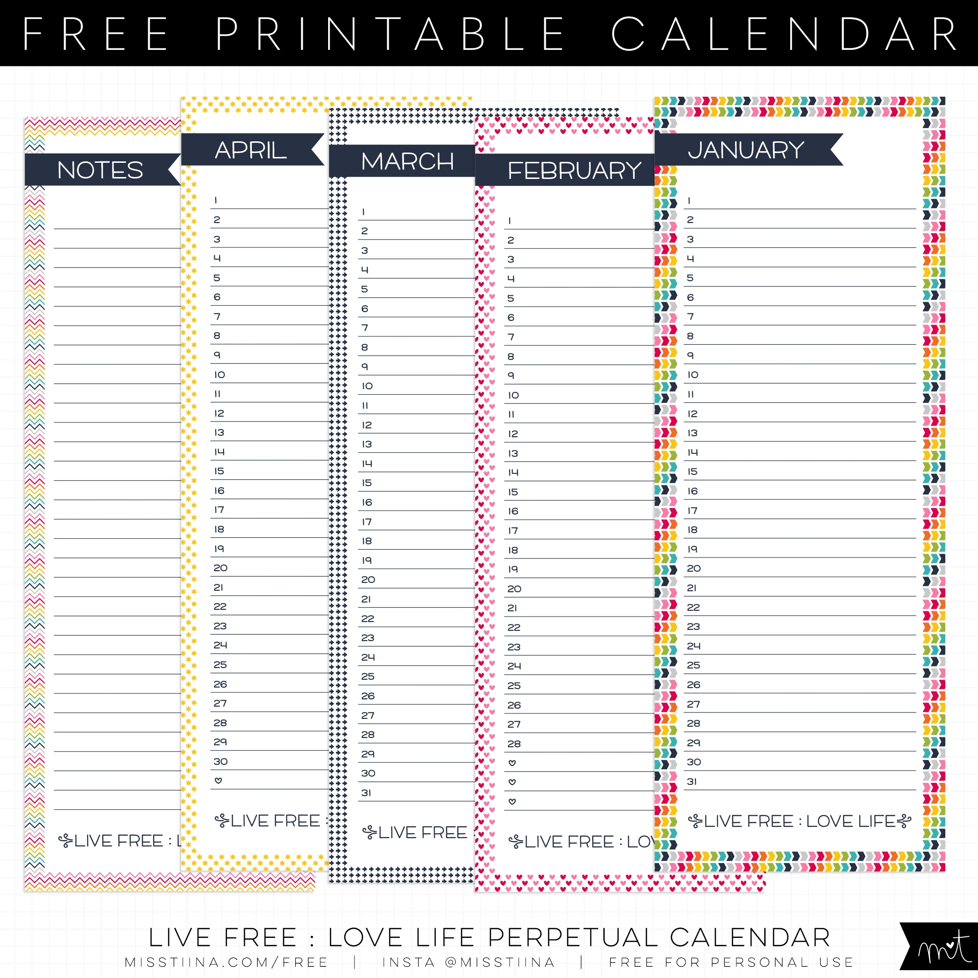 Live Free Love Life Perpetual Calendar CU FREE Printables Miss Tiina Tina Raparanta Live Free Love Life Perpetual Calendar CU FREE Printables Miss Tiina Tina Raparanta