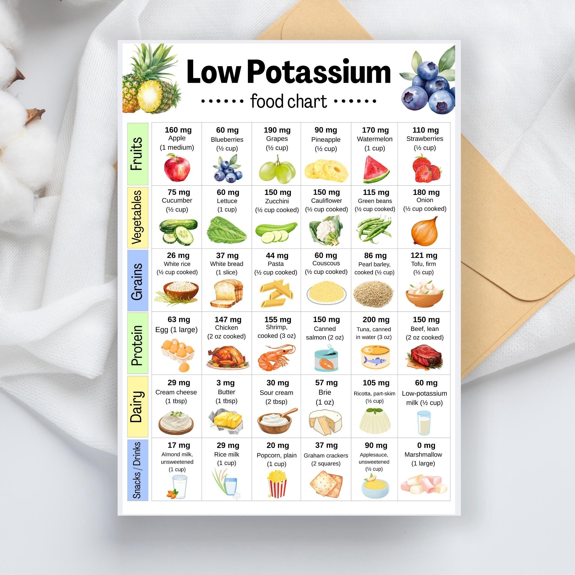 Low Potassium Food Chart Kidney friendly Foods List Dialysis Grocery List Renal Diet Food Chart Low Potassium Foods List Printable PDF Etsy Finland