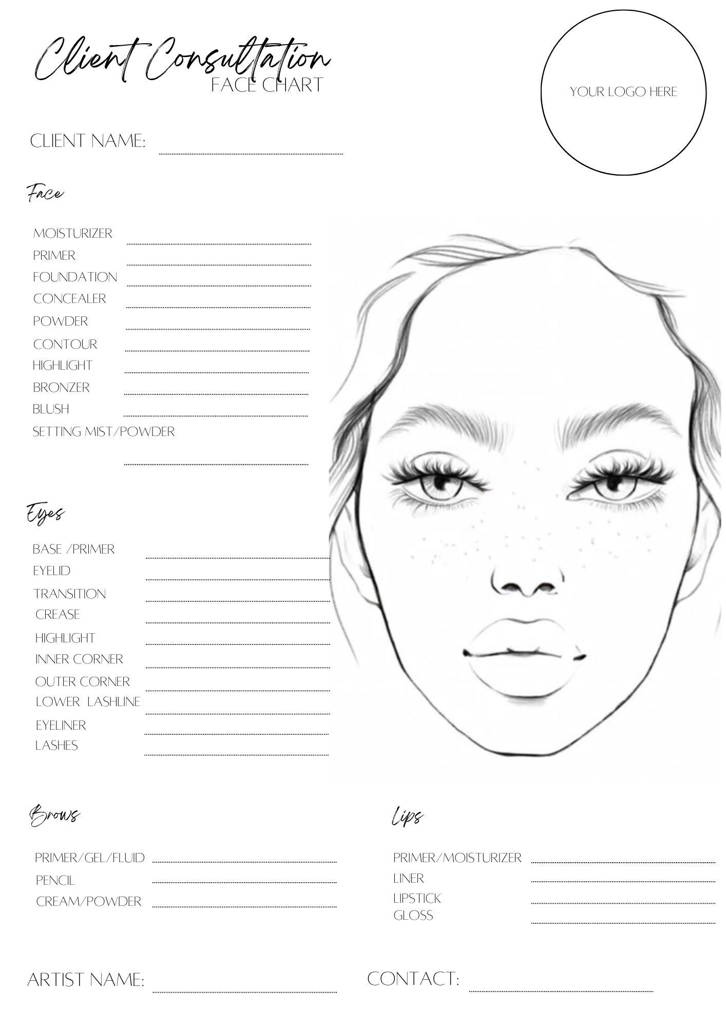 Makeup Face Chart Face Chart Practice Sheets Printable Make Up Practice Sheets Blank Face Chart Printable Blank Make Up Chart Download Etsy