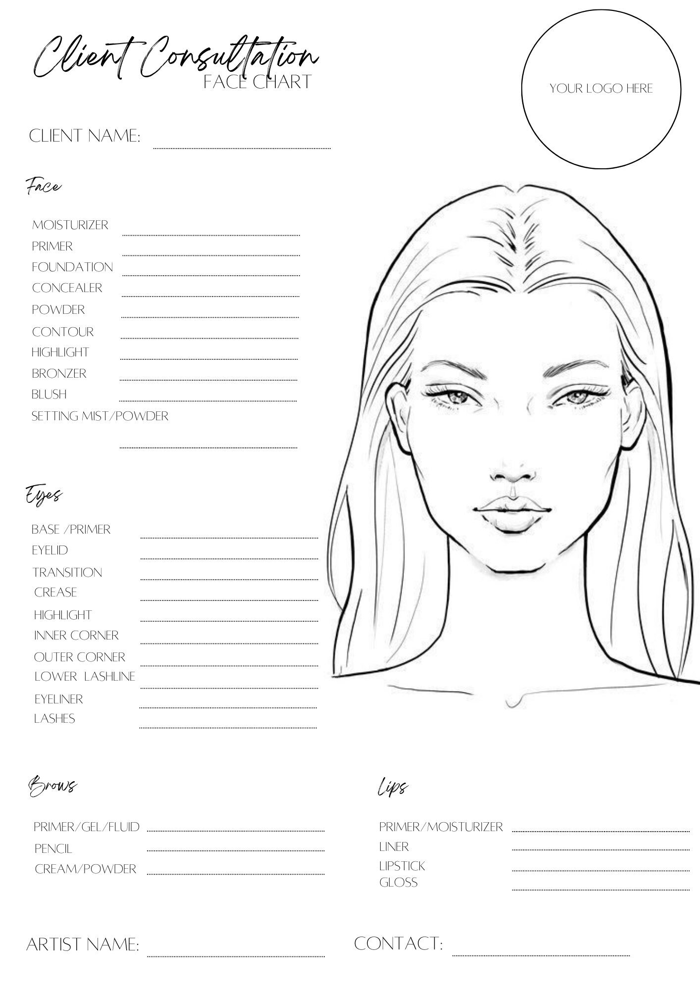 Printable Face Charts For Makeup