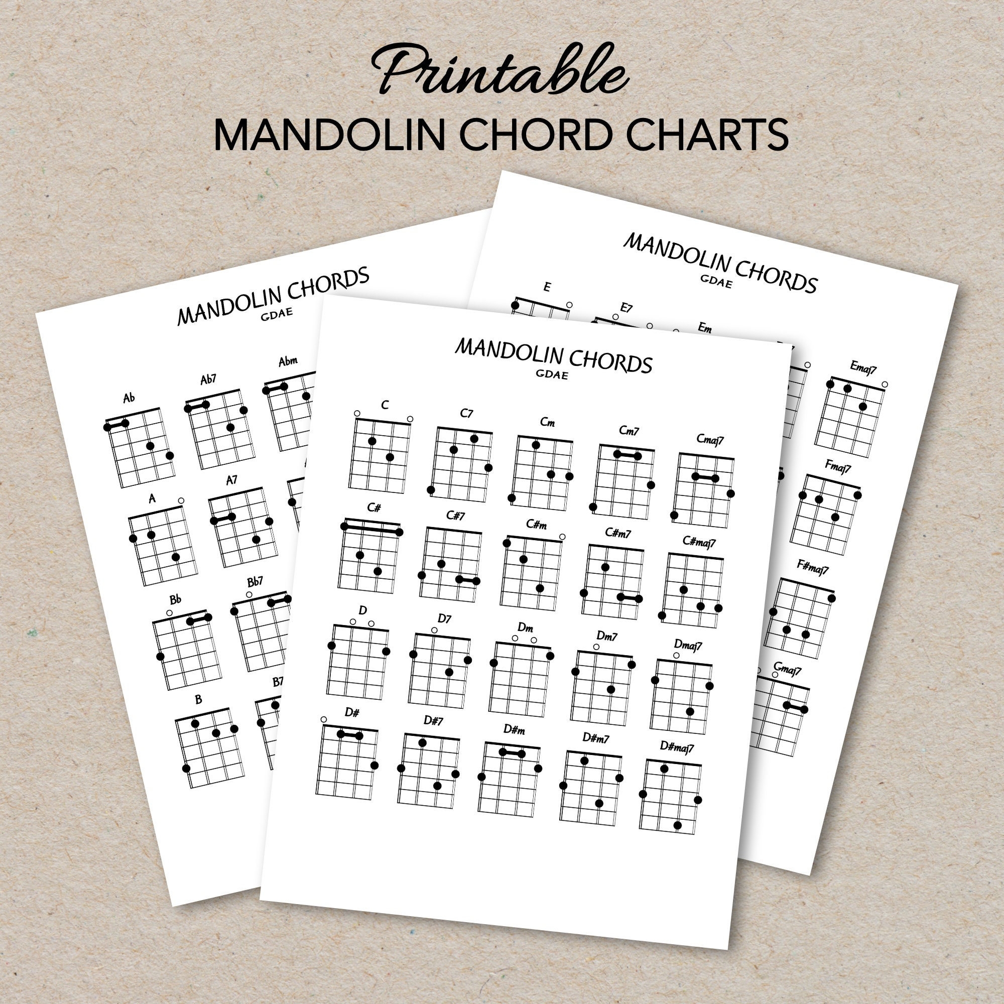 Mandolin Chord Charts Printable PDF Format Letter Size Print At Home Etsy