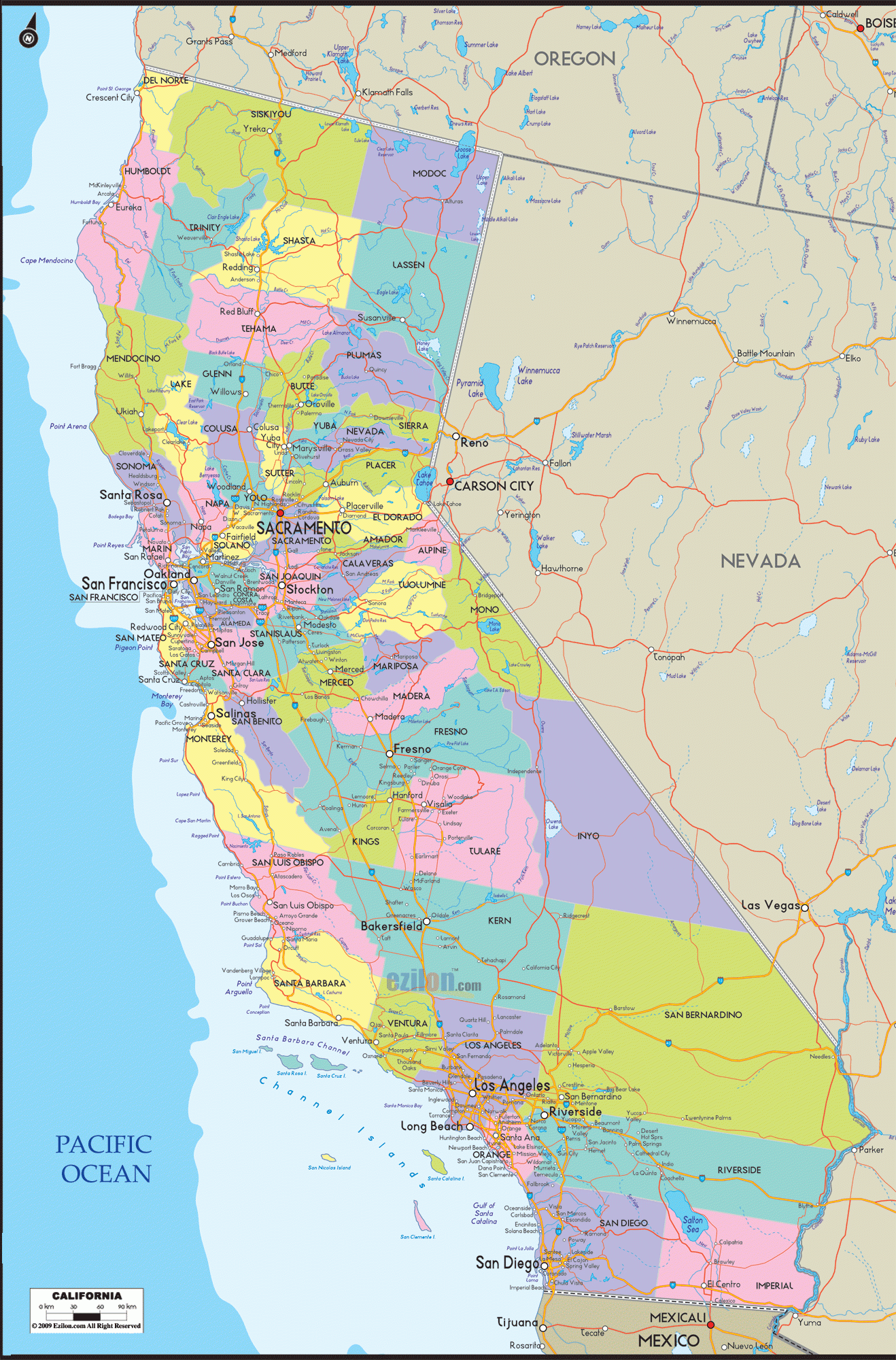 Printable California Map With Cities