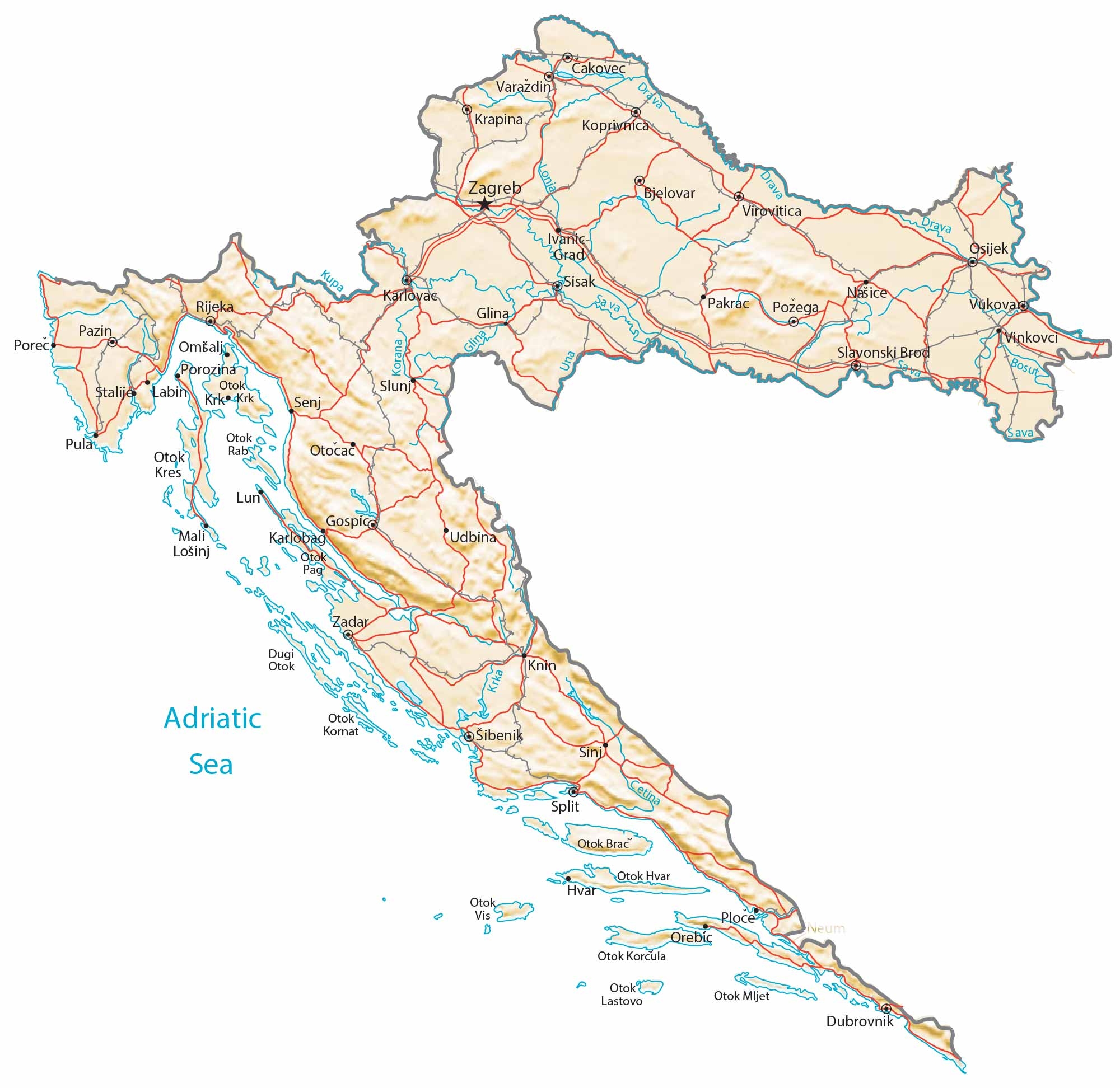 Map Of Croatia Cities And Roads GIS Geography