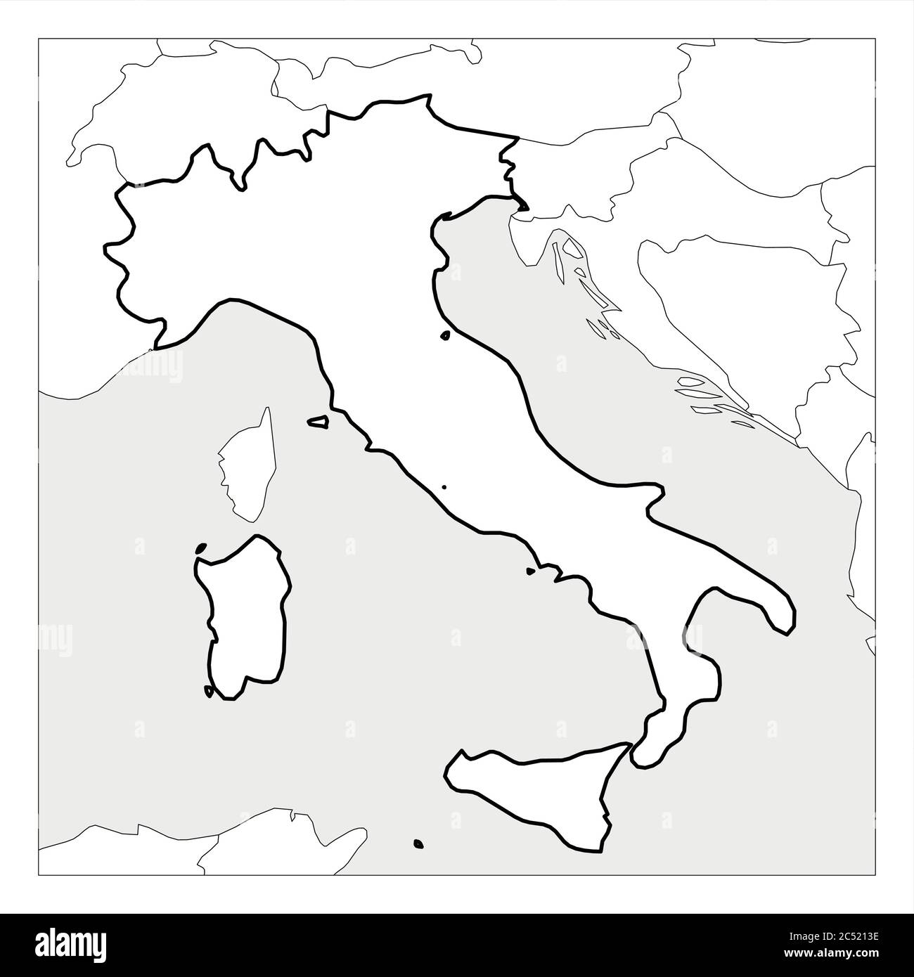 Map Of Italy Black Thick Outline Highlighted With Neighbor Countries Stock Vector Image Art Alamy