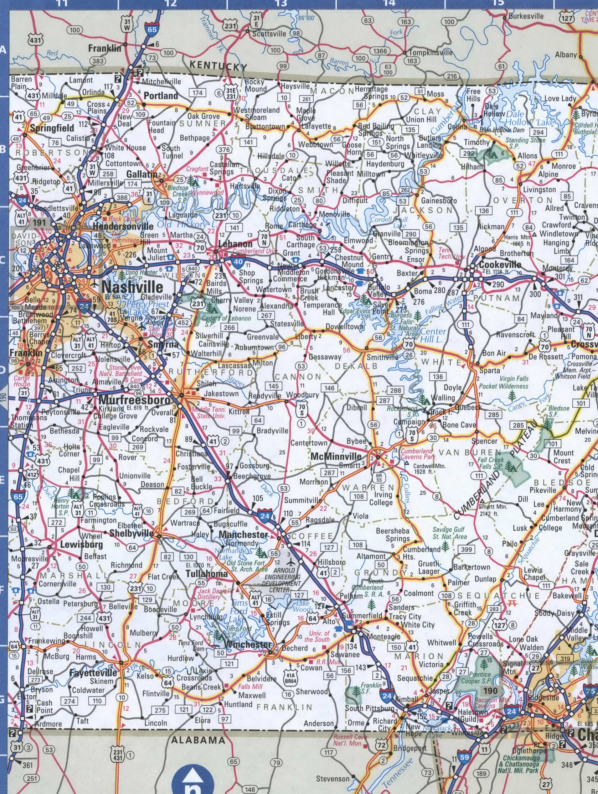 Free Printable Road Map Of Tennessee