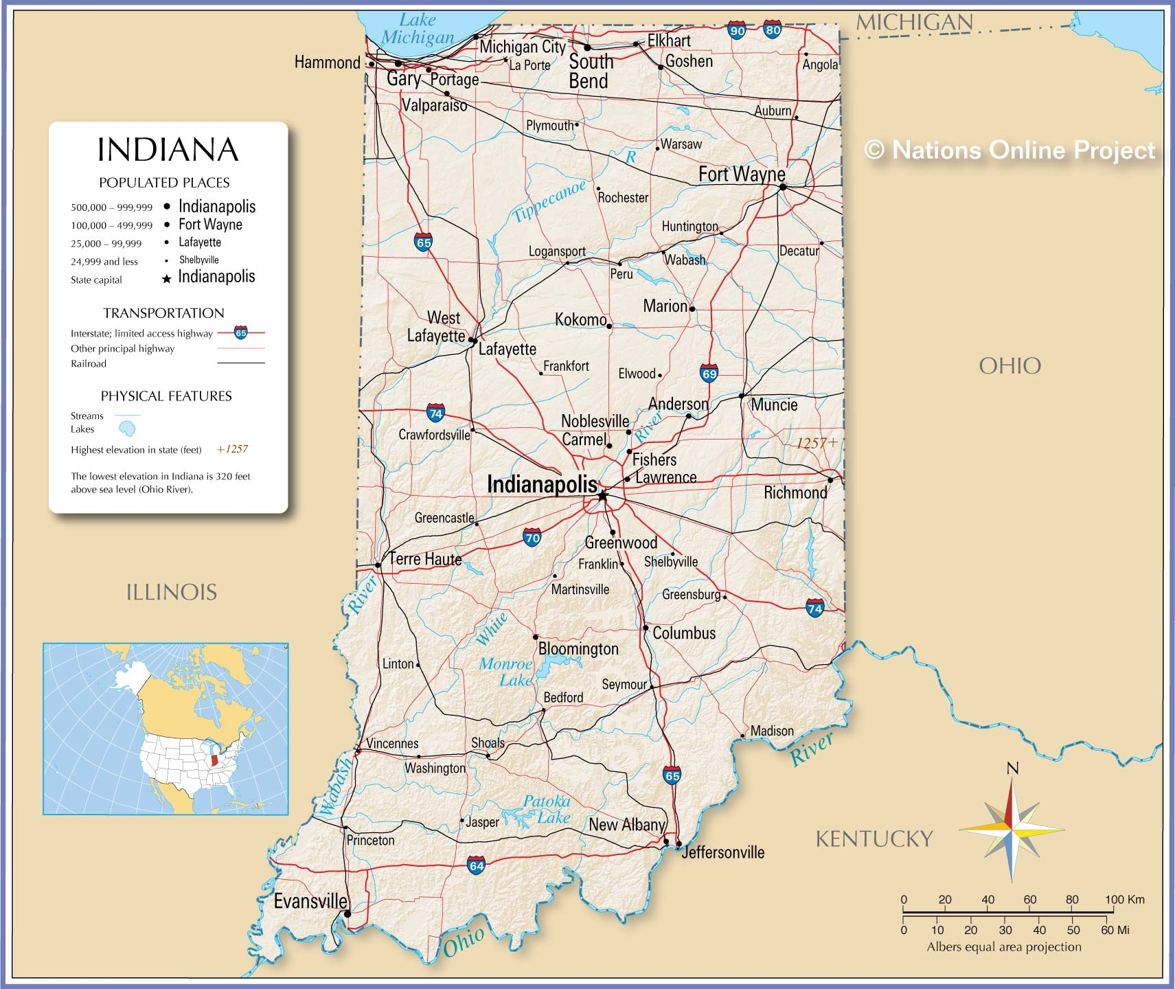 Map Of The State Of Indiana USA Nations Online Project