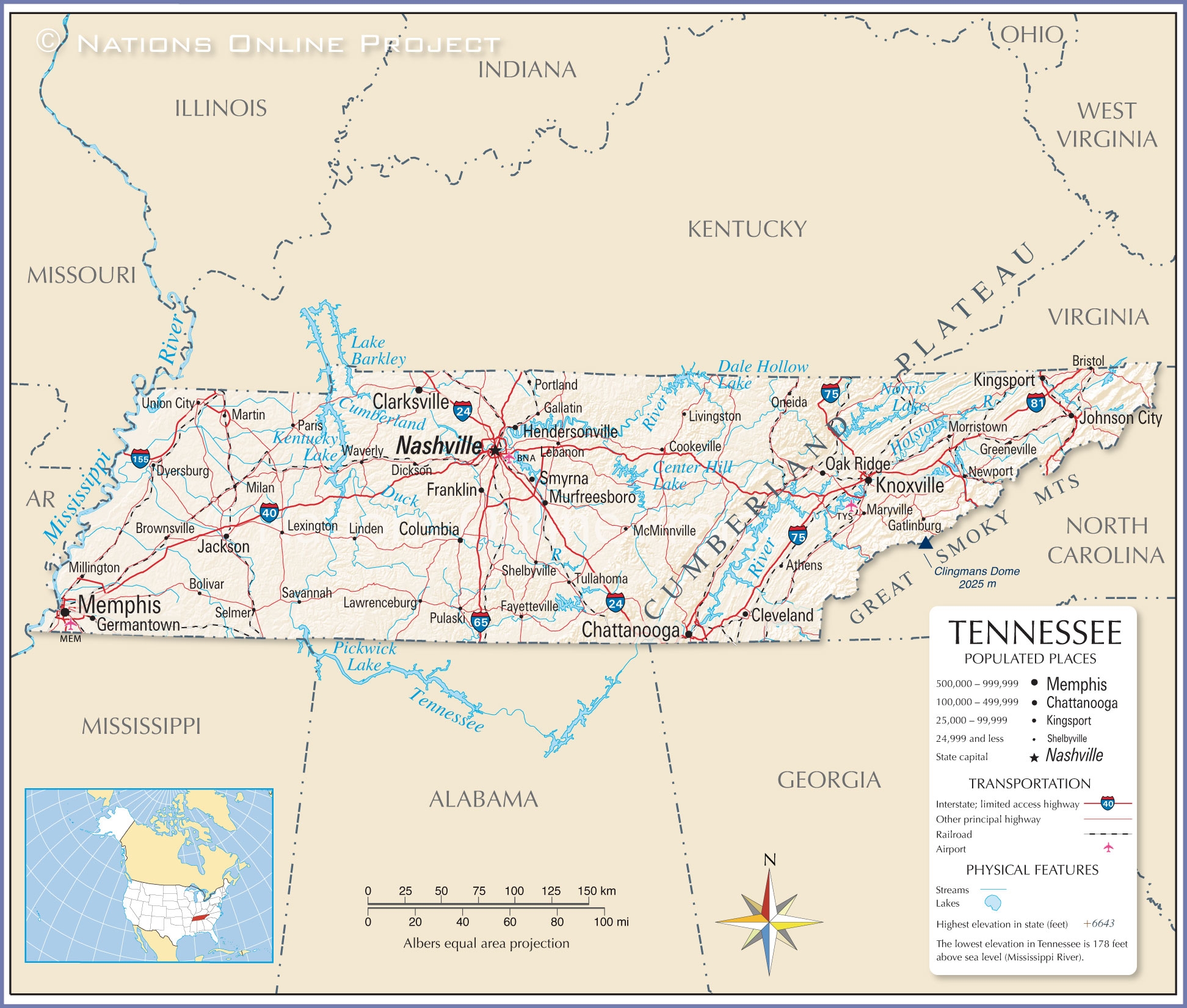 Map Of The State Of Tennessee USA Nations Online Project