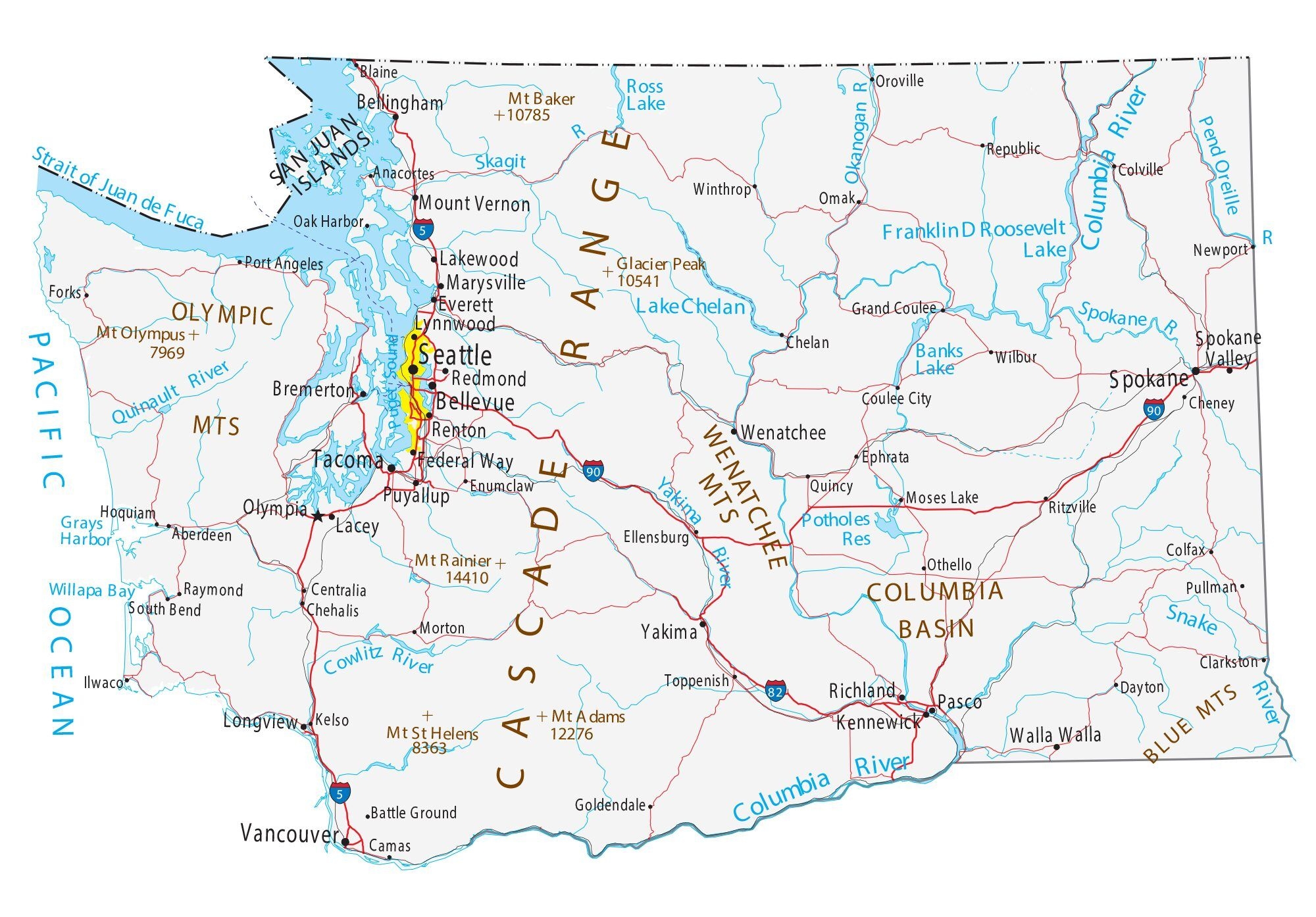 Map Of Washington Cities And Roads GIS Geography
