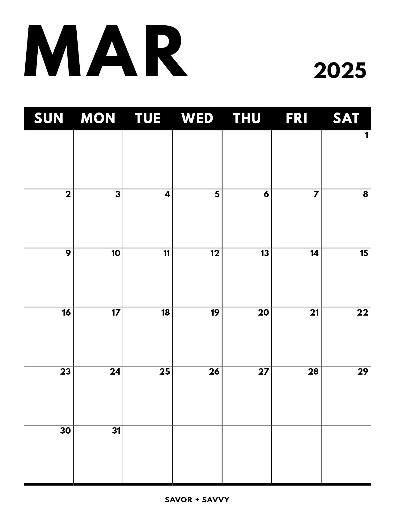 March Calendar Printable