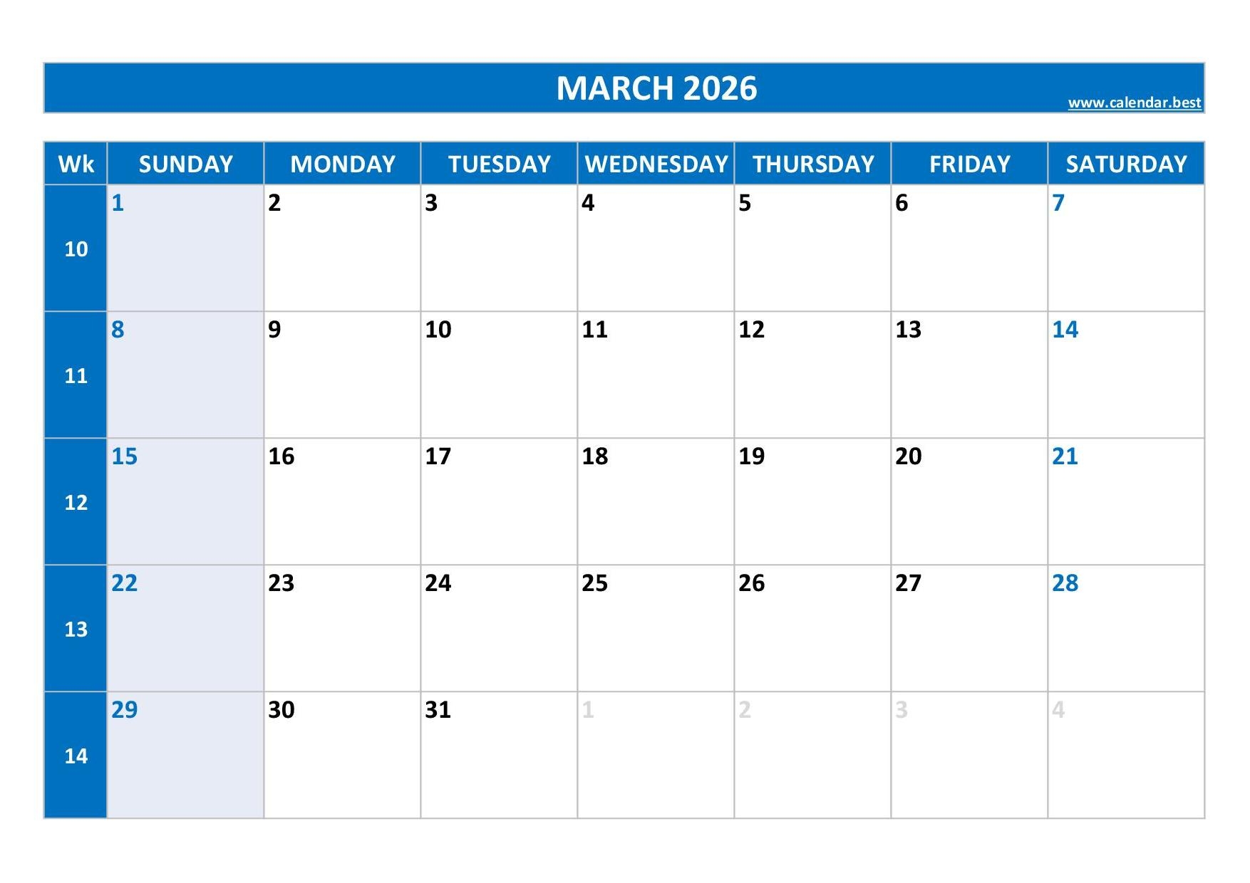 March 2026 Calendar Calendar best