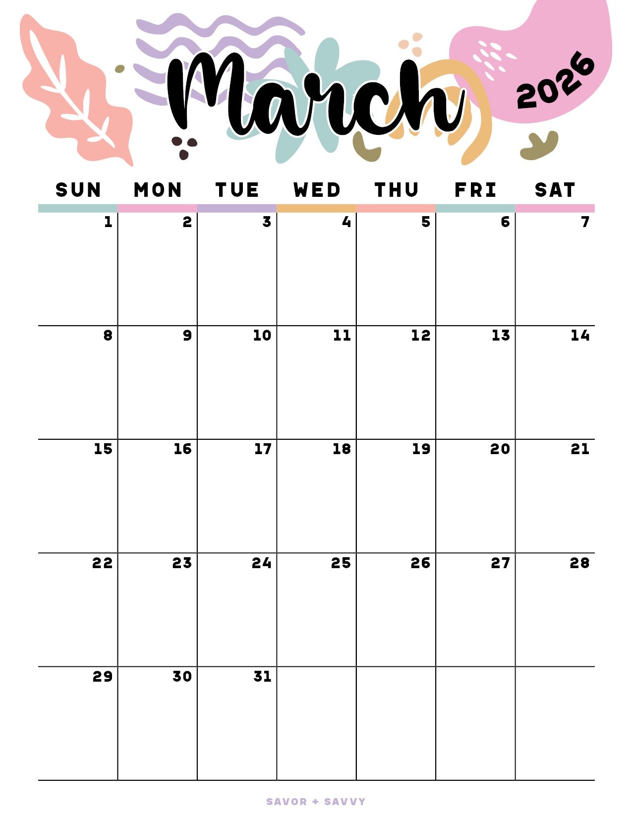 Kawaii Calendar 2026 Printable