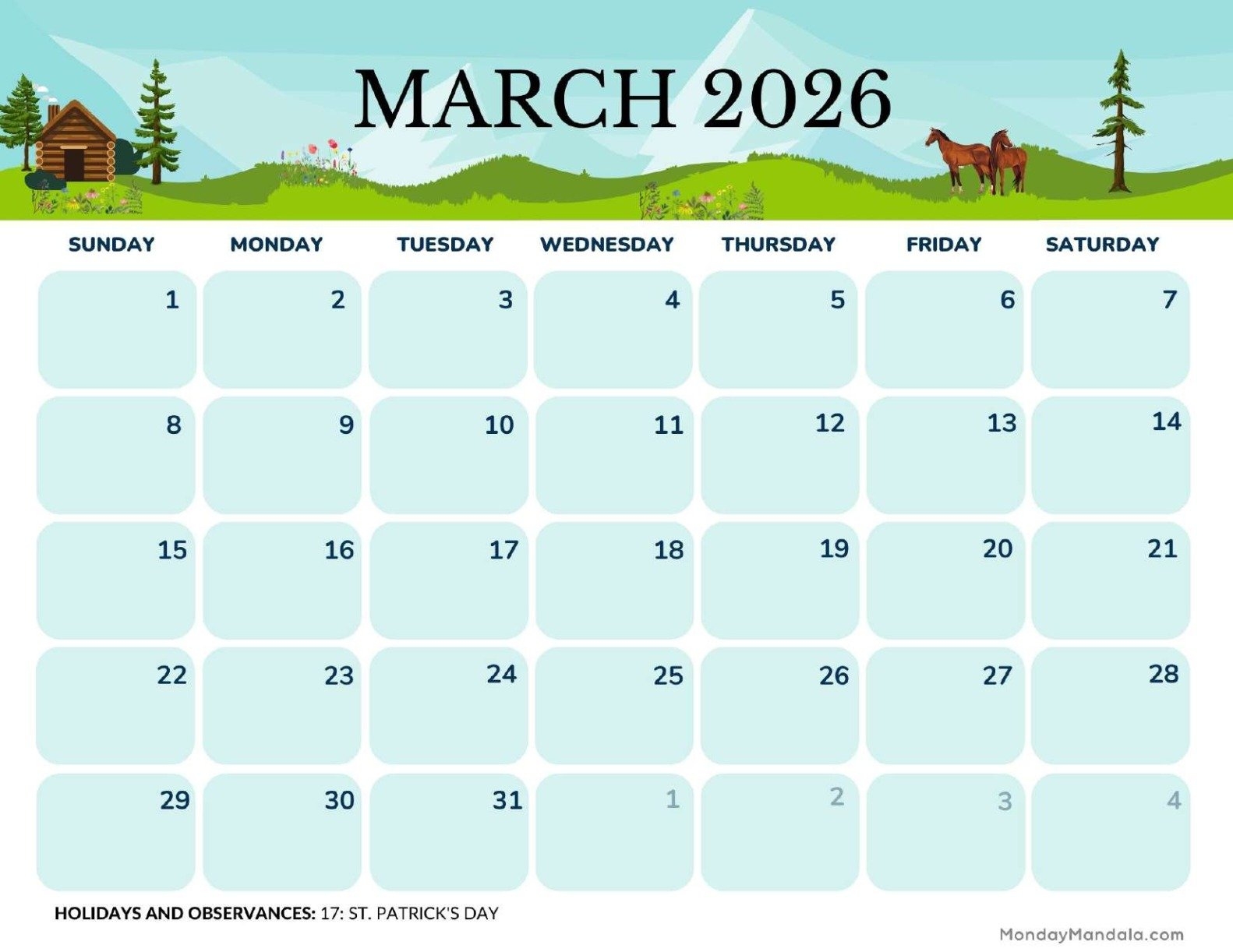 March 2026 Calendars Free PDF Printables 