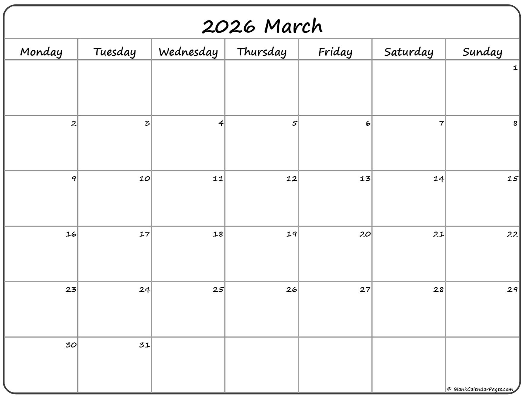 March 2026 Weekly Calendar Printable