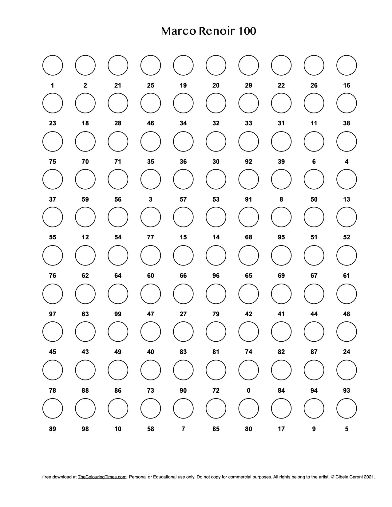 Marco Renoir 100 Chart The Colouring Times