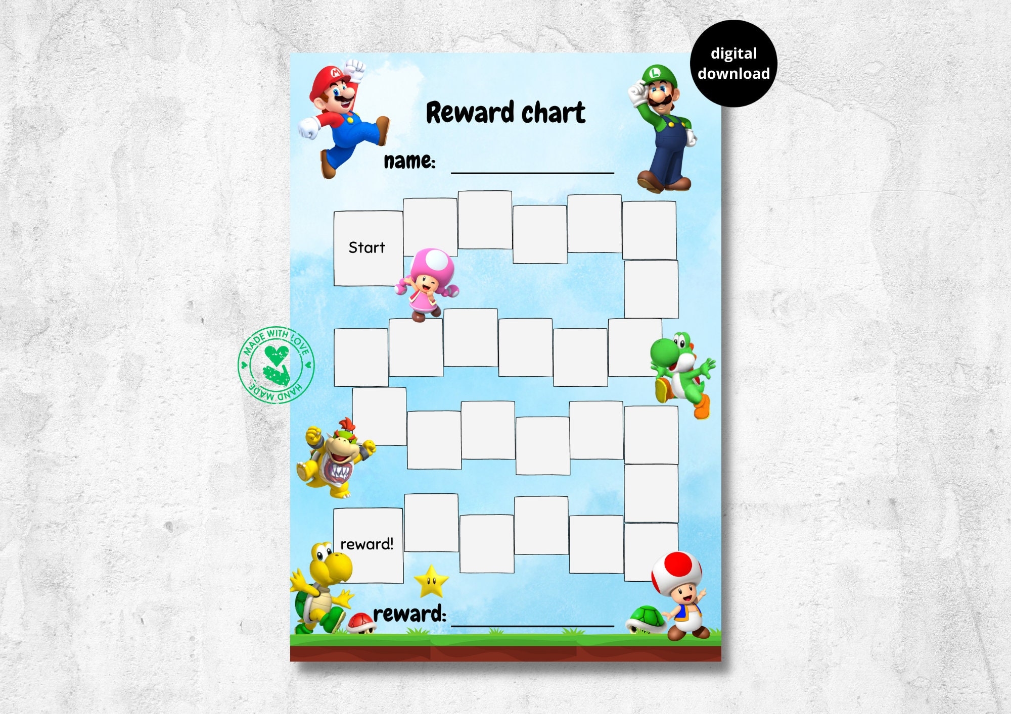 Mario Reward Chart For Kids Mario Luigi Yoshi Toad Toadette Koopa Troopa Printable Download Digital A4 Behaviour Chart Habits Etsy