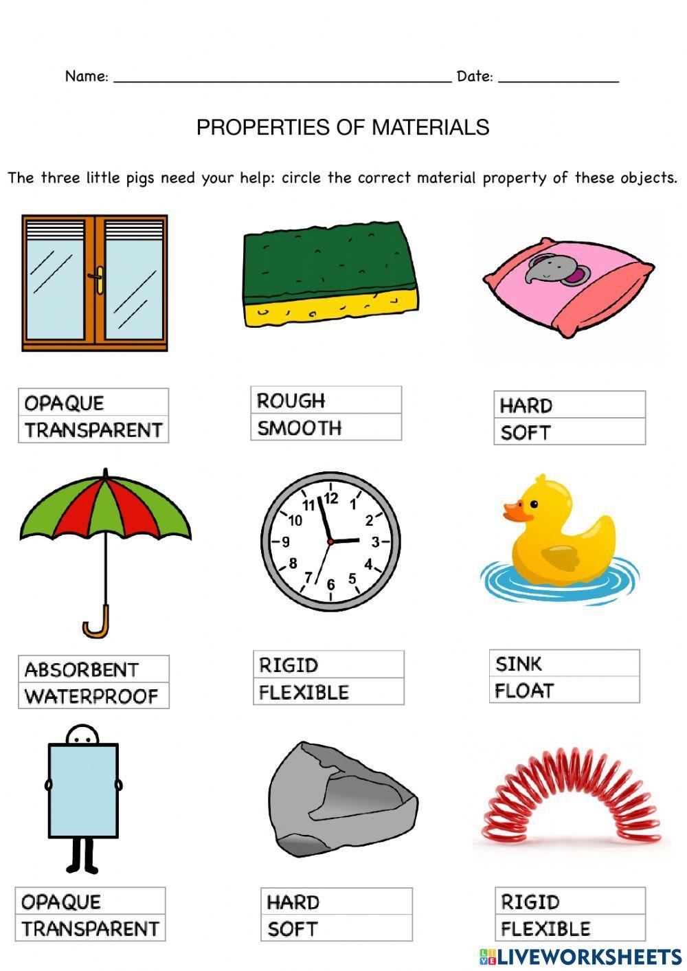 Materials And Their Properties Activity Worksheets Library