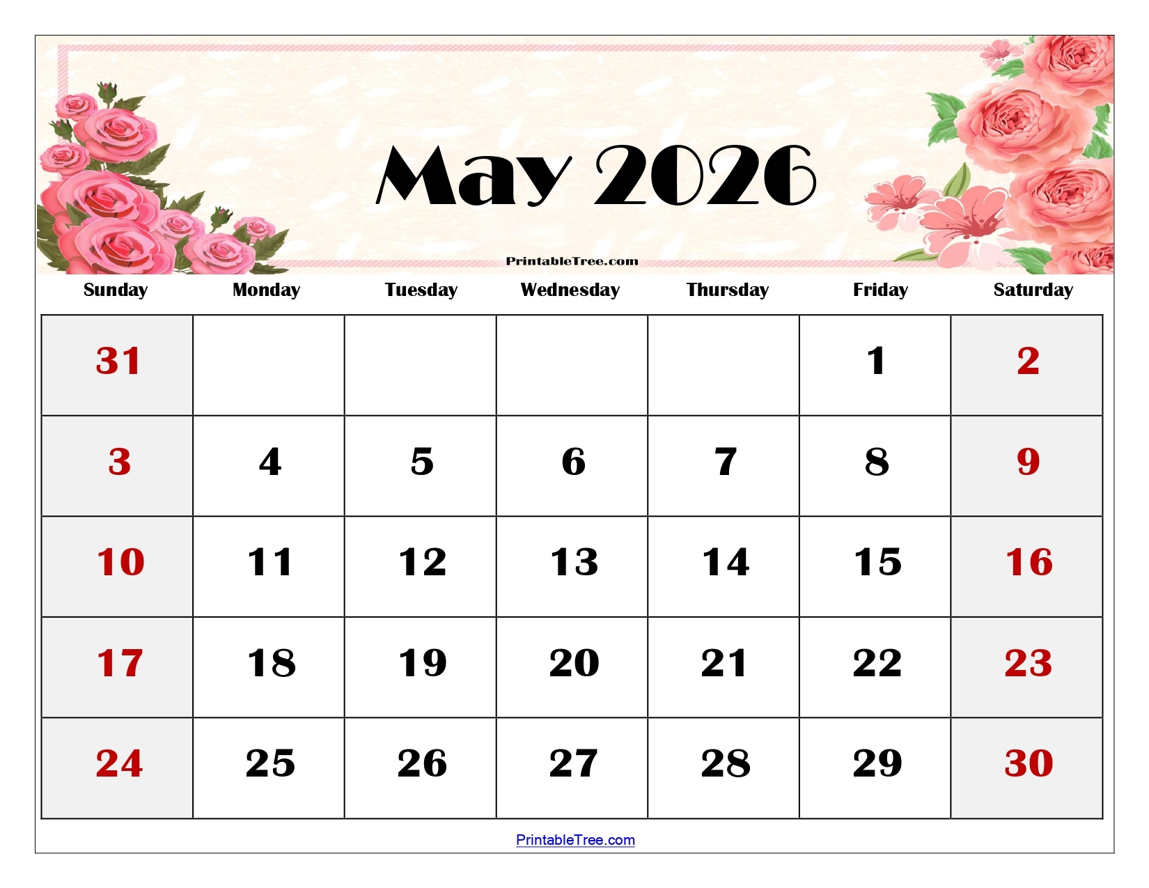 Printable Monthly Calendar 2026-2026