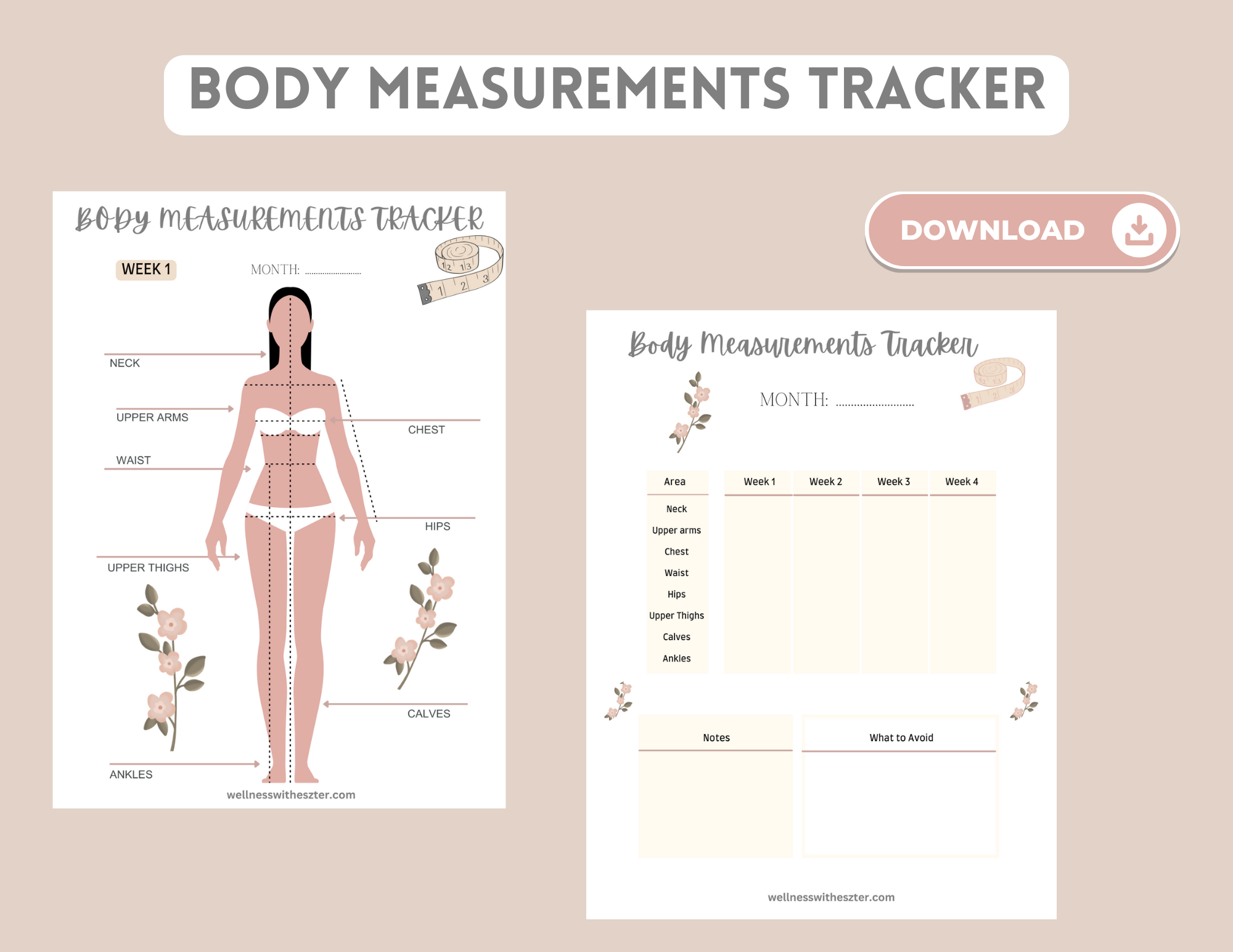 Measurements Chart Pdf Printable Workout Measurements Tracker Female Printable Body Measurement Chart