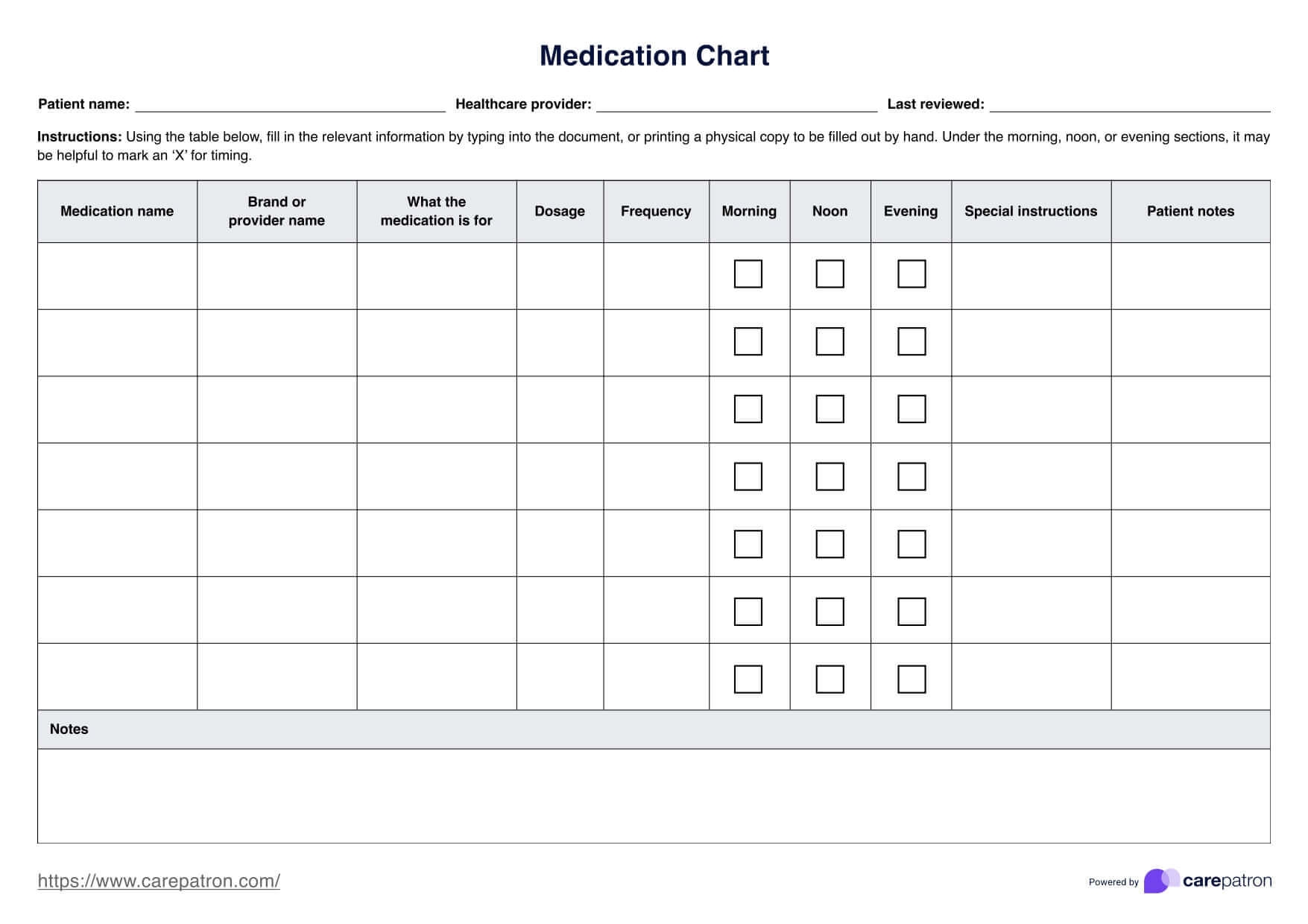 Medication Chart Template Example Free PDF Download