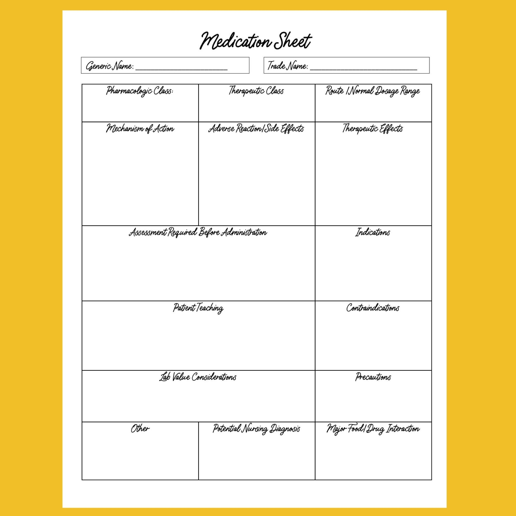 Medication Sheet Template Etsy