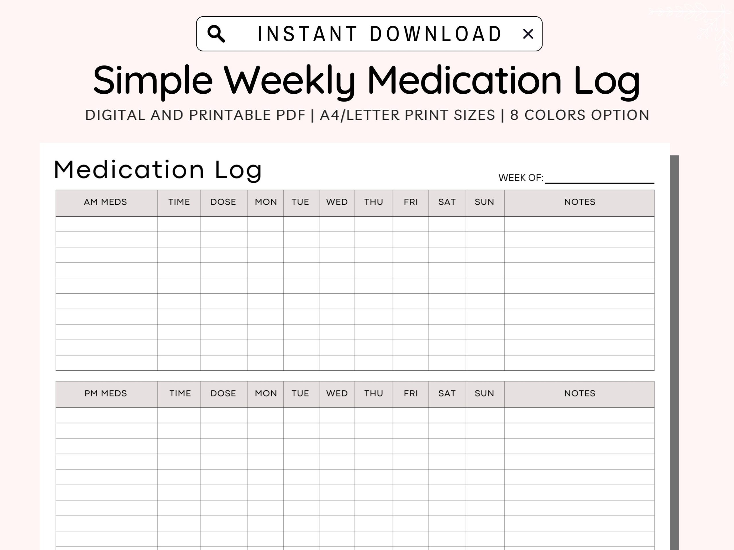 Medication Tracker Printable Weekly Medication Log Medicine 