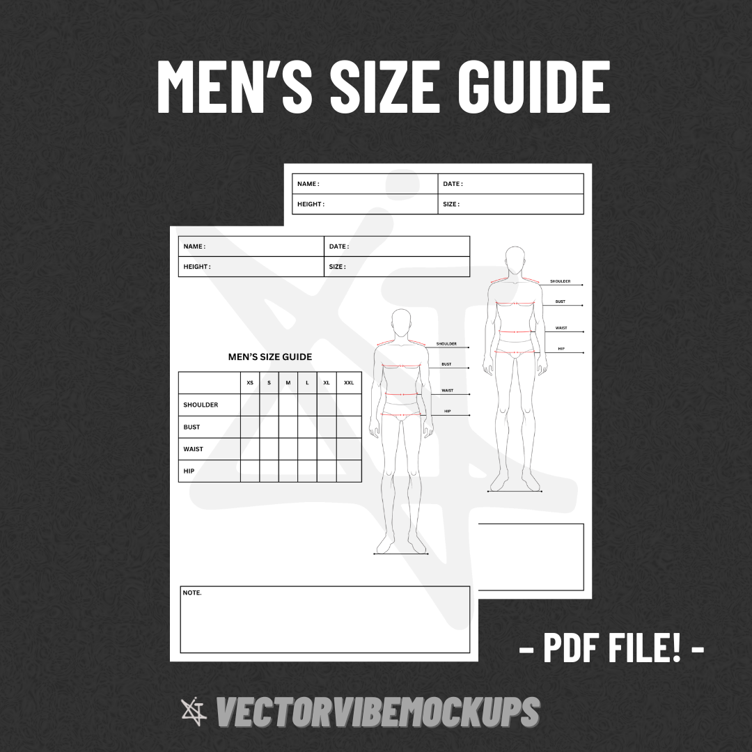 Men s Size Chart Instant Download For Clothing Brands