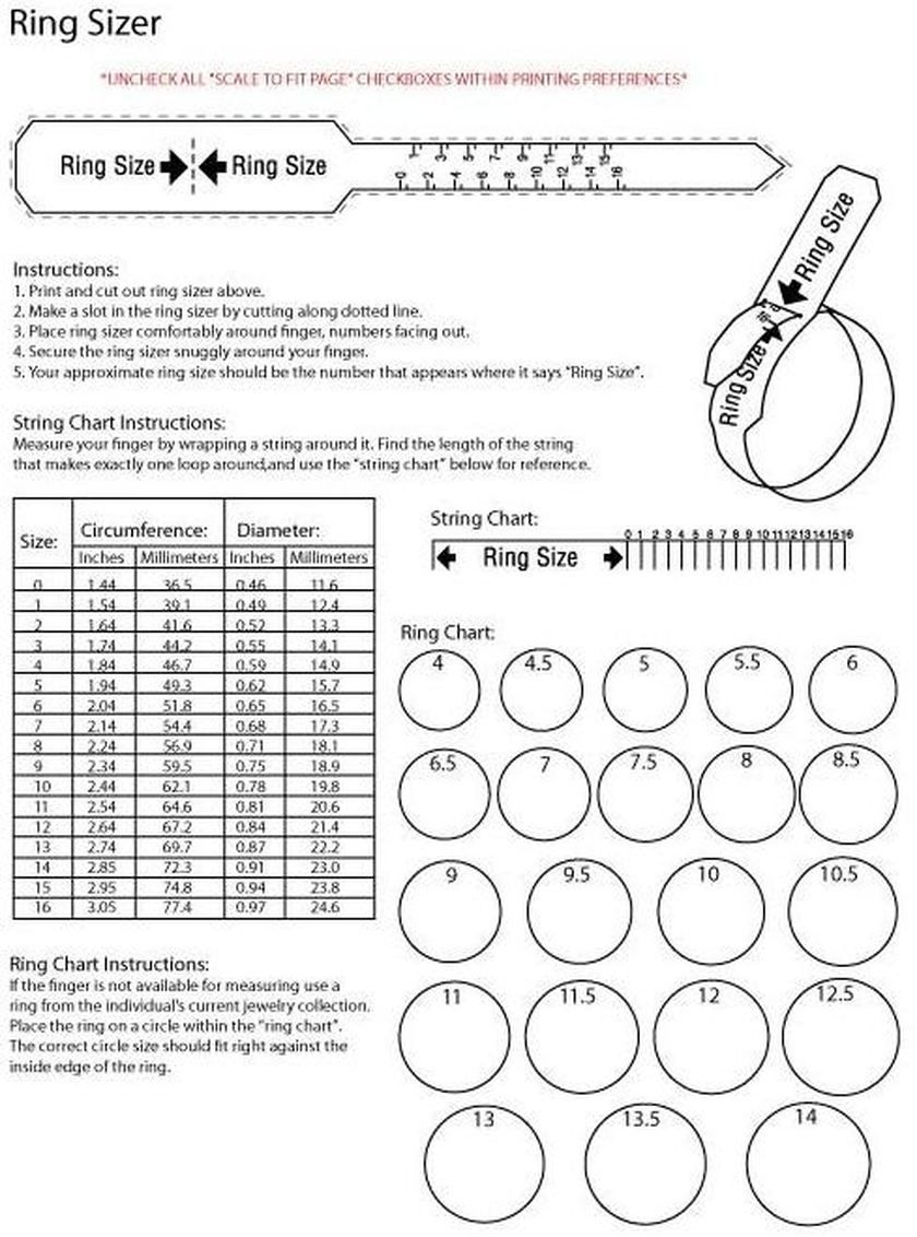 Printable Ring Size Chart Men's