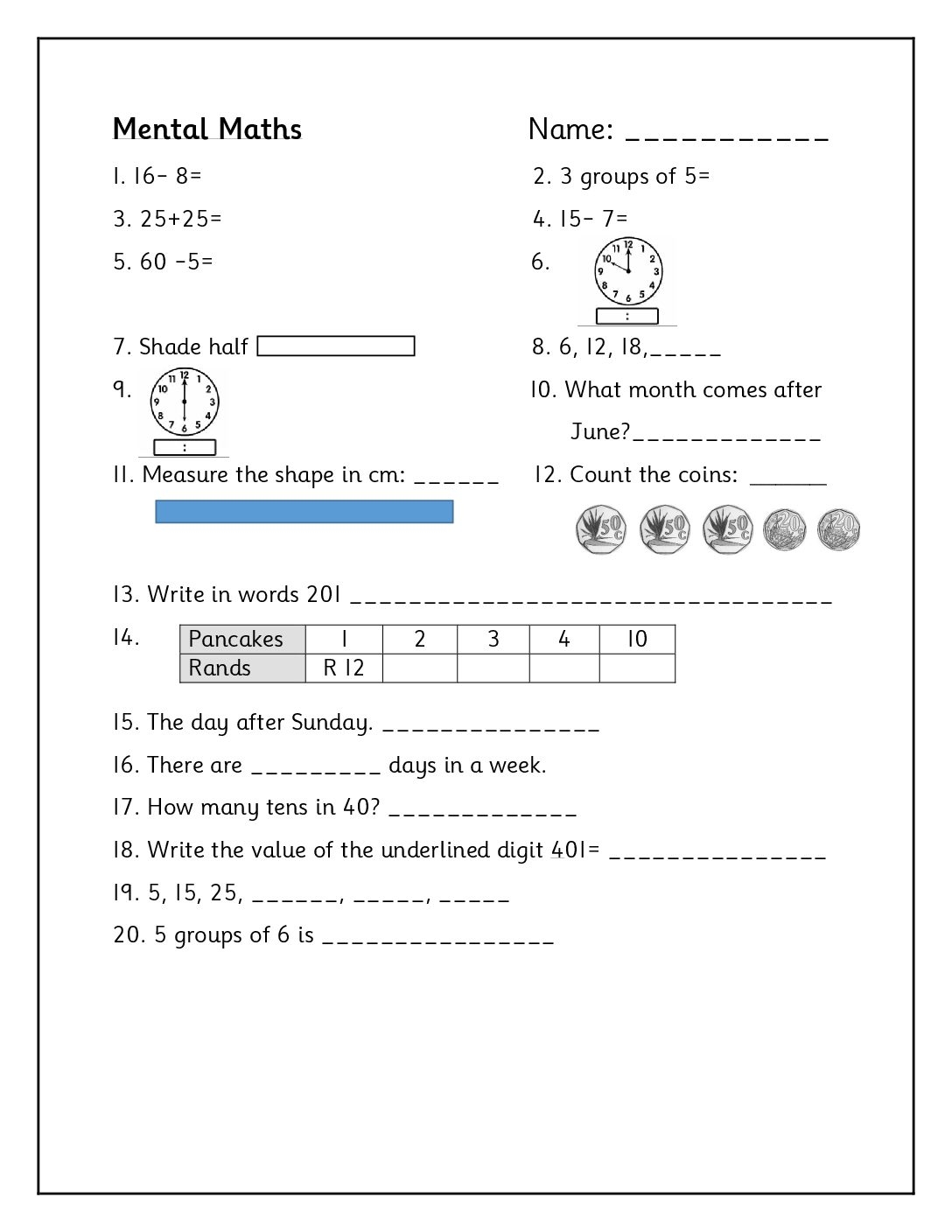 Mental Math Printable Worksheets Mental Math Printable Worksheets