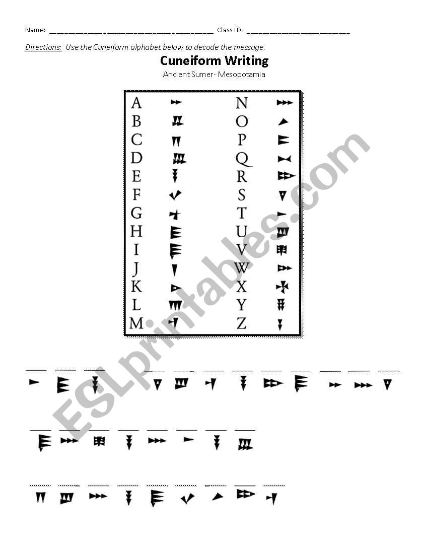 Mesopotamia Cuneiform Decoding ESL Worksheet By Jennifer pusateri Worksheets Library