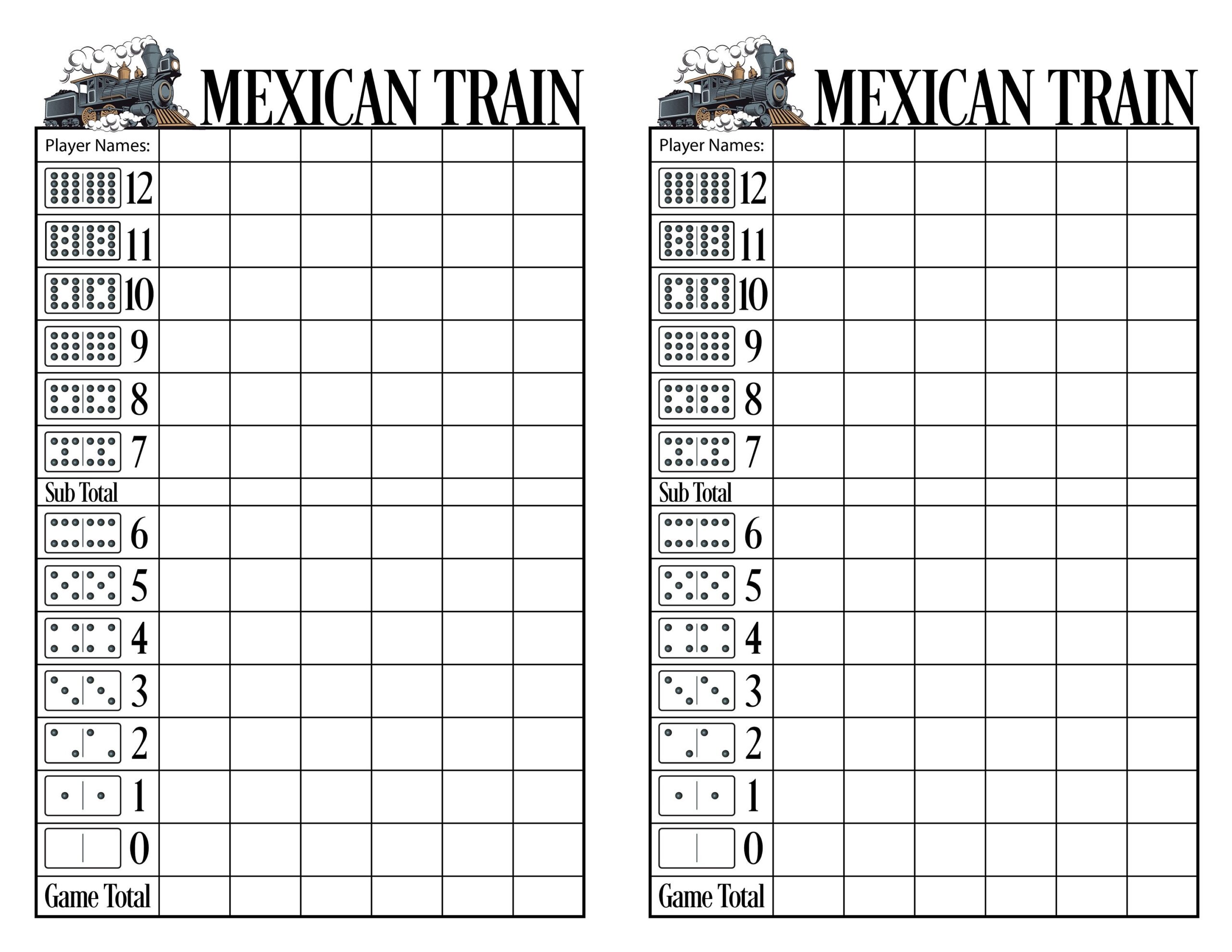 Mexican Train Score Sheet Pdf Etsy