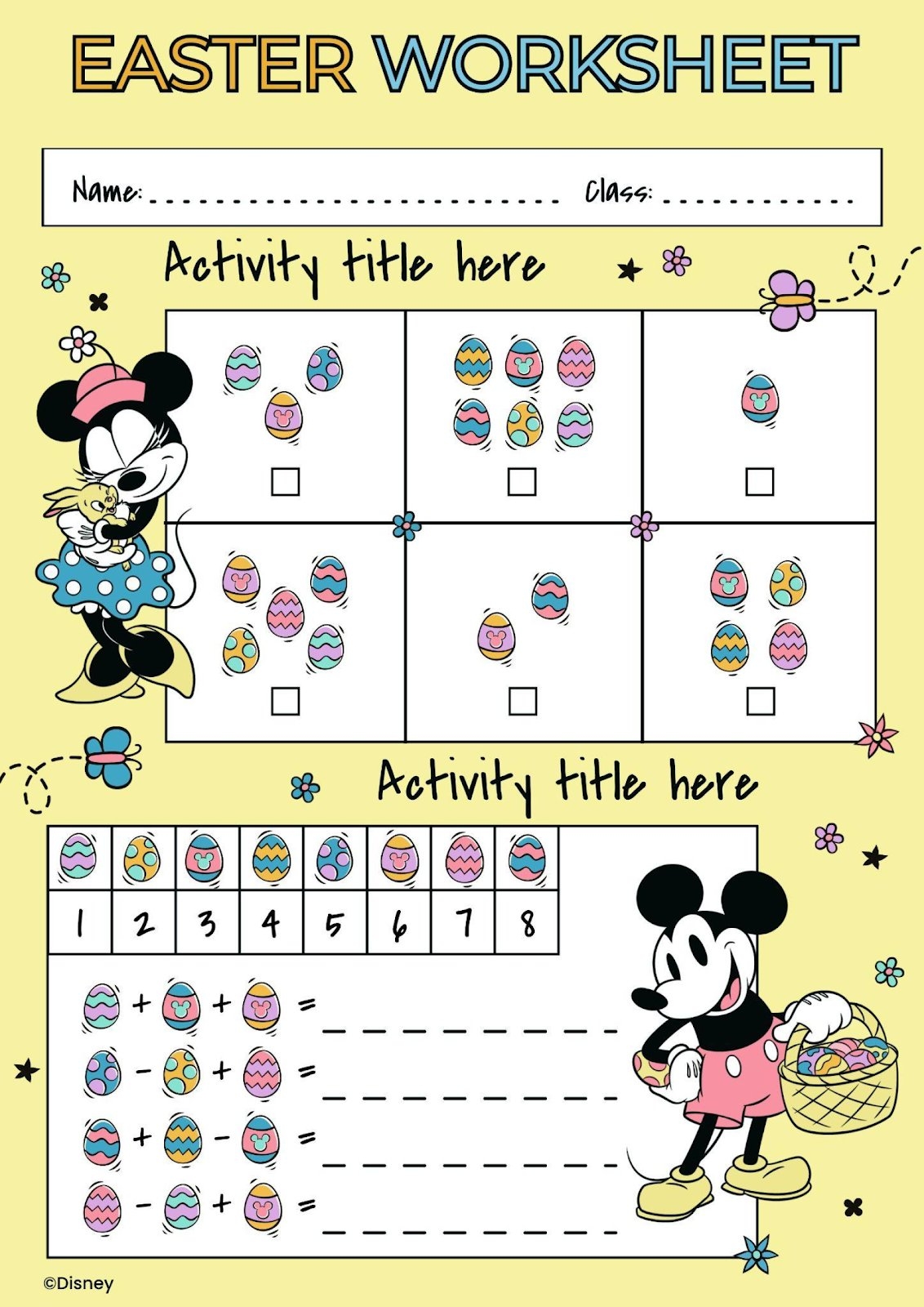 Mickey Minnie Mouse Easter Math Worksheet Template