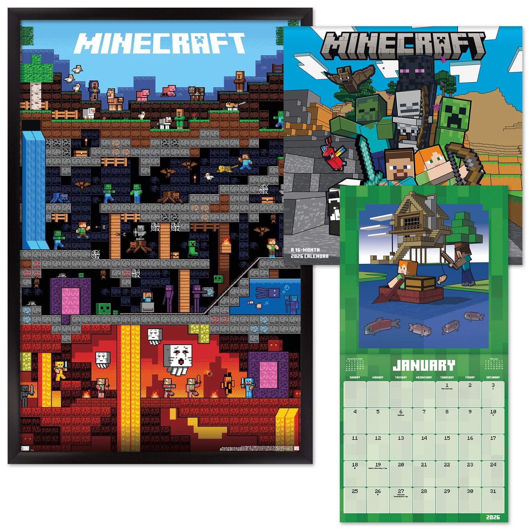 Minecraft Framed Poster And 2026 Calendar Walmart