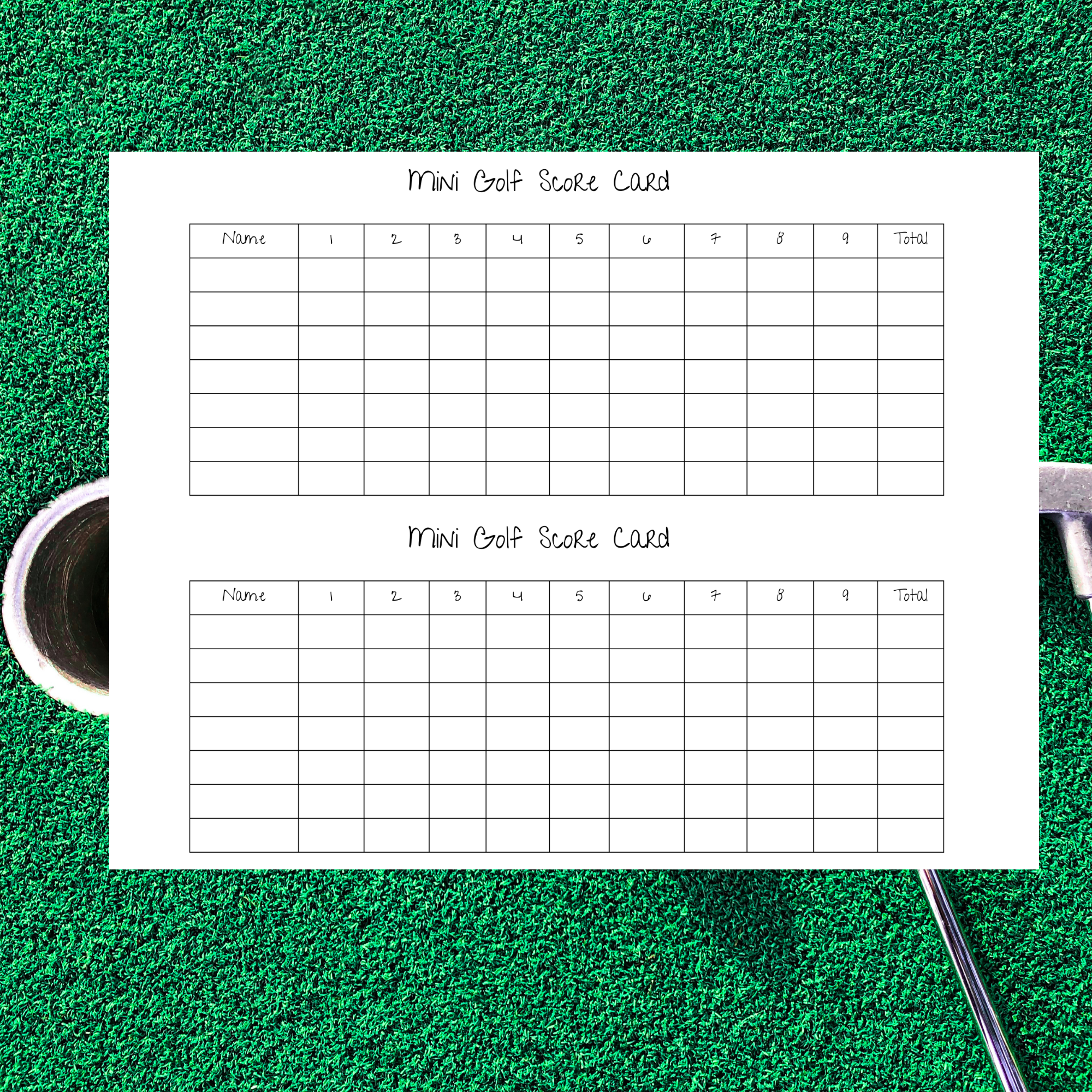 Mini Golf Scorecard 9 Holes Instant Download 
