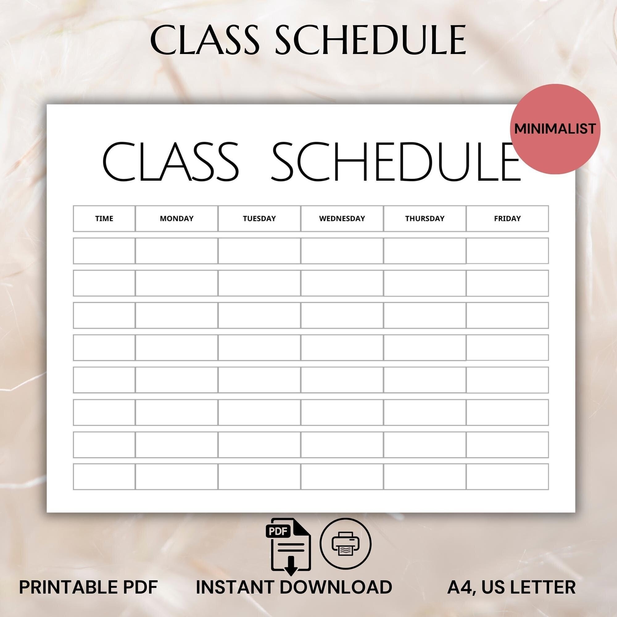 Minimalist Class Schedule Weekly Planner Template PDF Etsy
