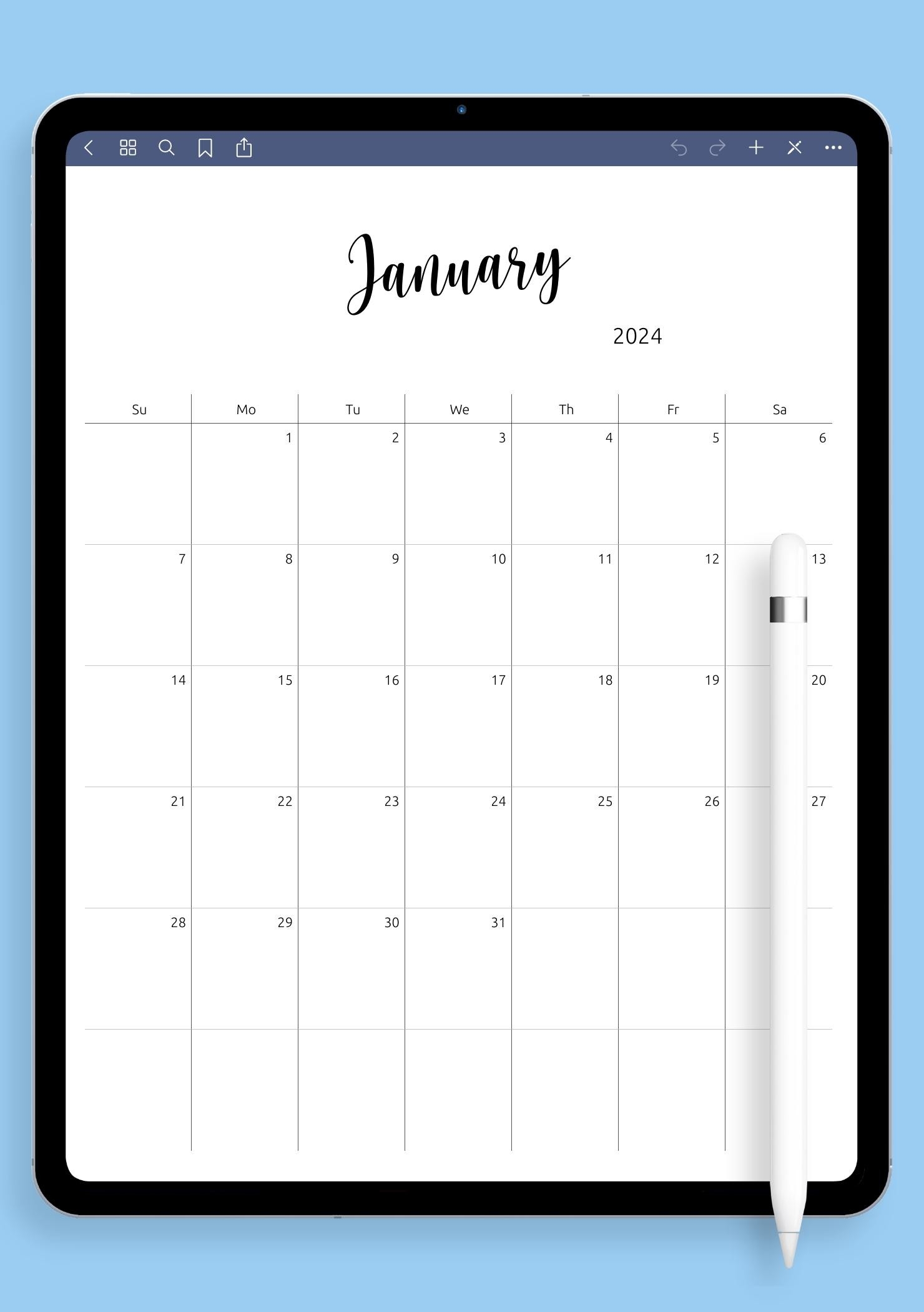 Minimalist Monthly Calendar Template Clean Undated Planner