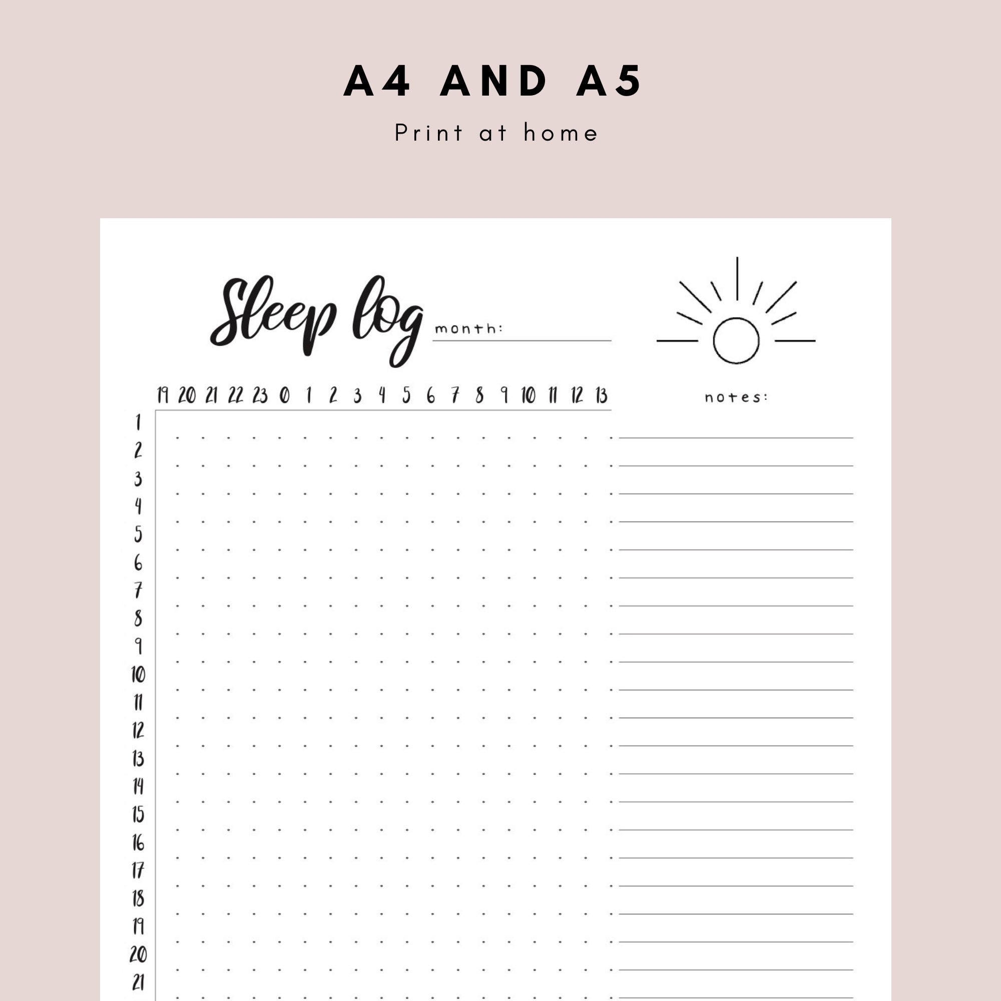 Minimalist Sleep Log A4 A5 Printable Sleep Tracker digital Download Etsy