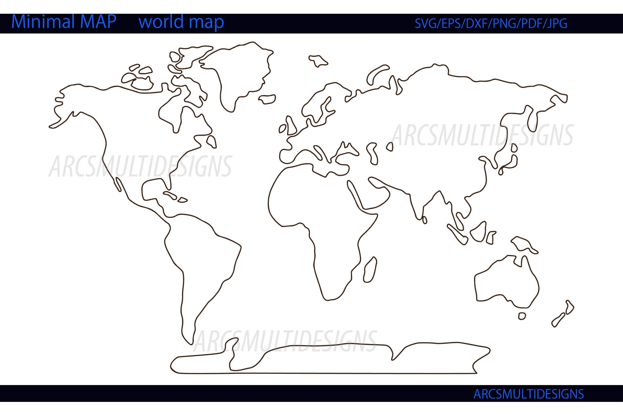 Minimalist World Map Outline Vector SVG PNG PDF digital Download Etsy