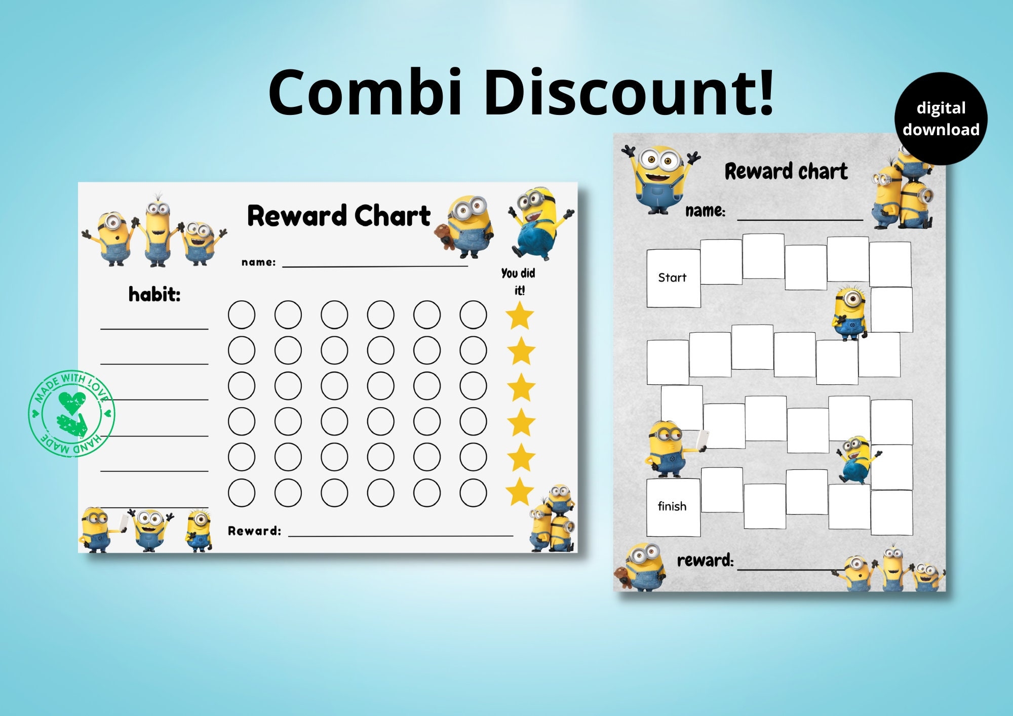 Minions Reward Charts For Kids Despicable Me Behaviour Chart Habit Tracker Printable Download Digital Etsy