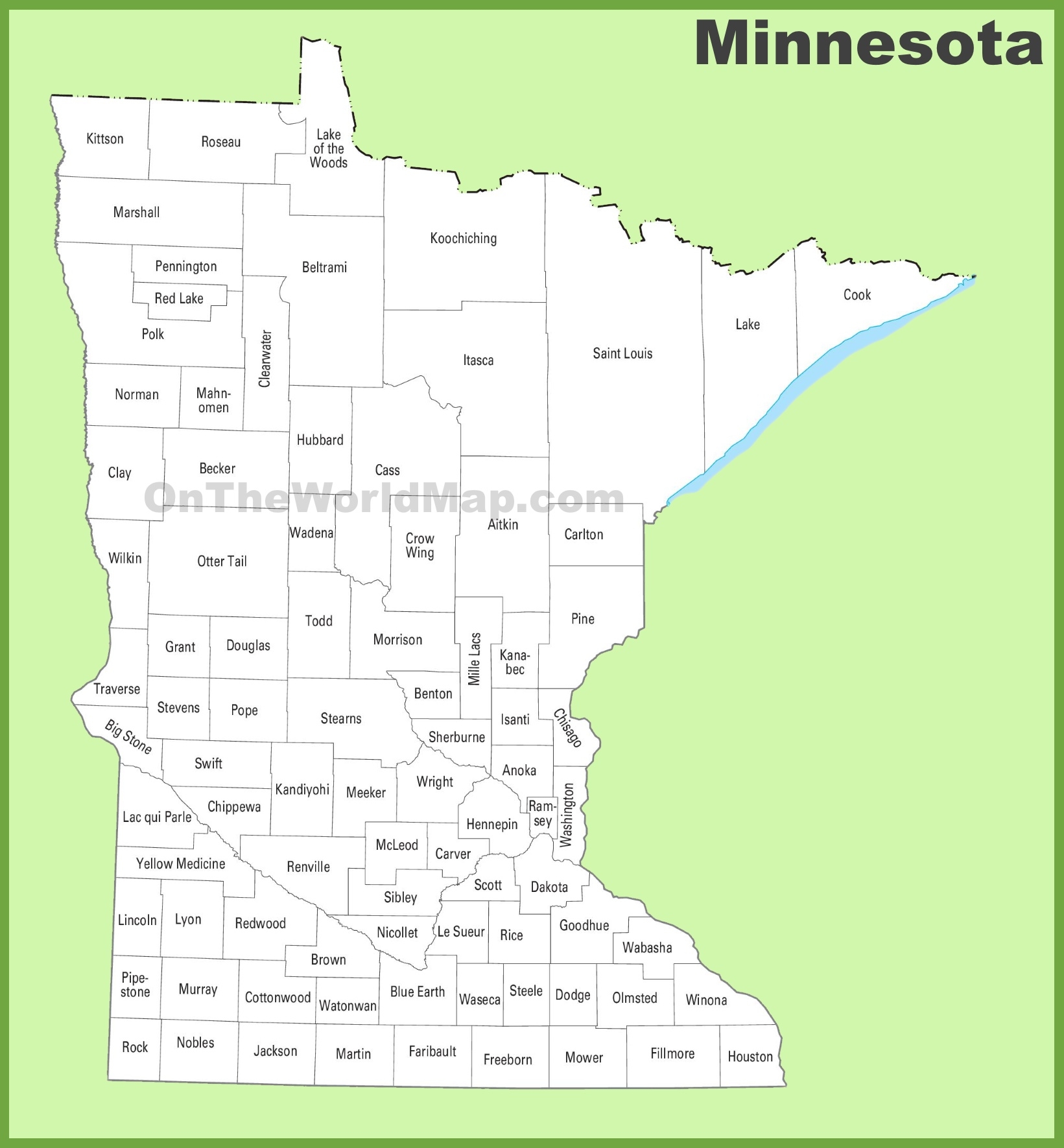 Minnesota County Map Ontheworldmap Minnesota County Map Ontheworldmap