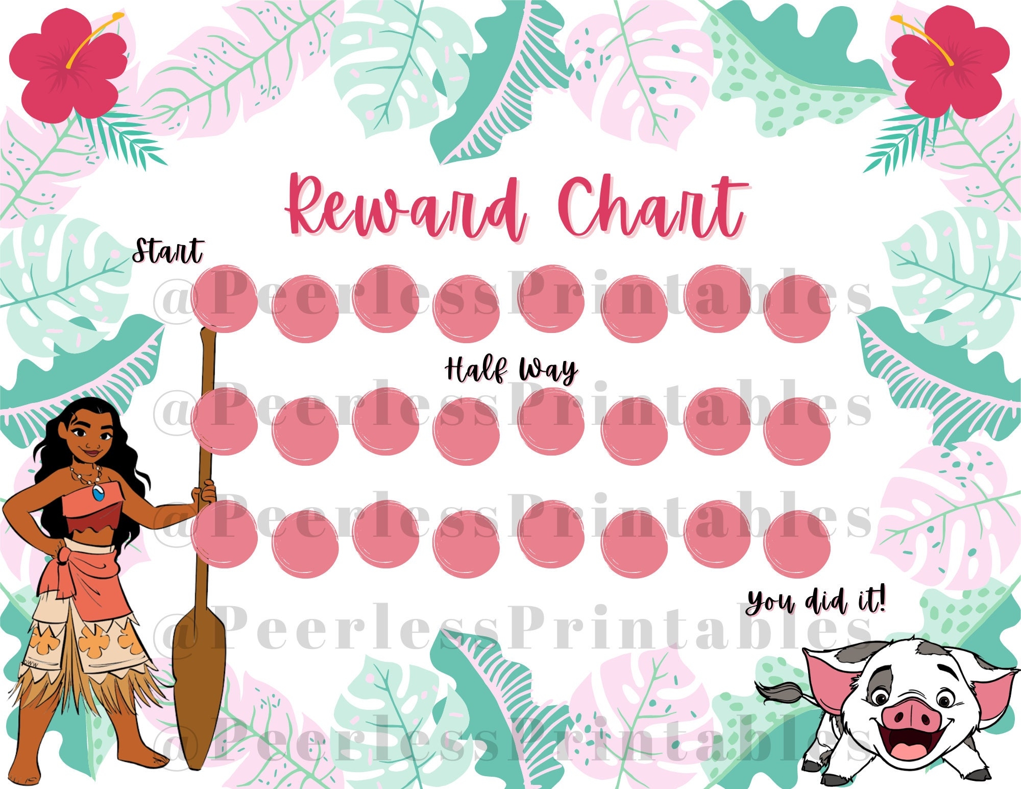 MOANA STICKER CHART Moana Reward Chart Moana Potty Training Chart Etsy