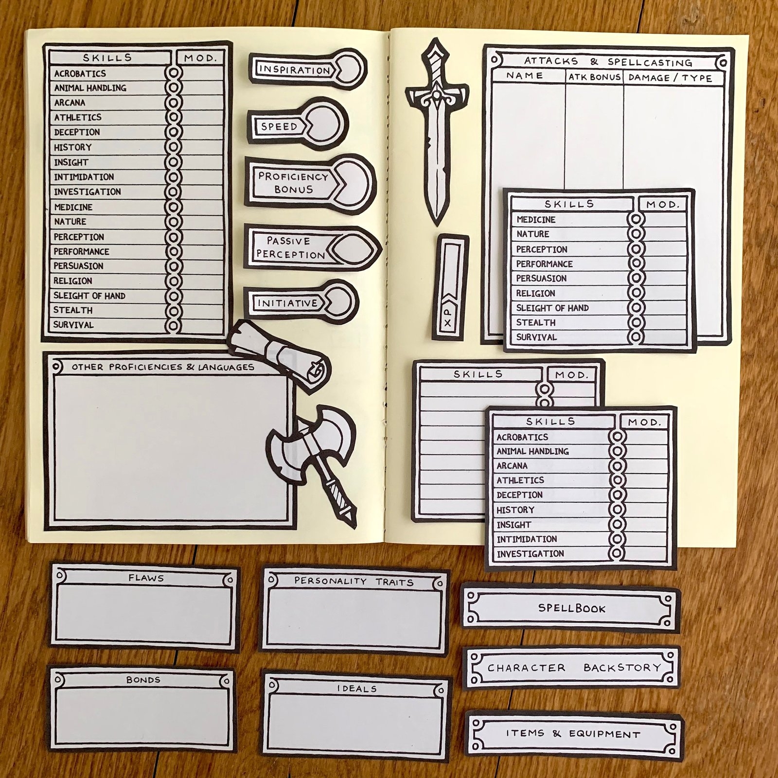 Modular 5E Character Sheet Pack Printable Penflower ink