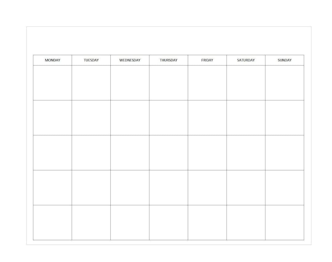 Monday Start Unlimited Prints Blank Monthly Calendar Includes 2 Styles Minimalist Instant Download File 2 11 x8 5 Landscape Etsy