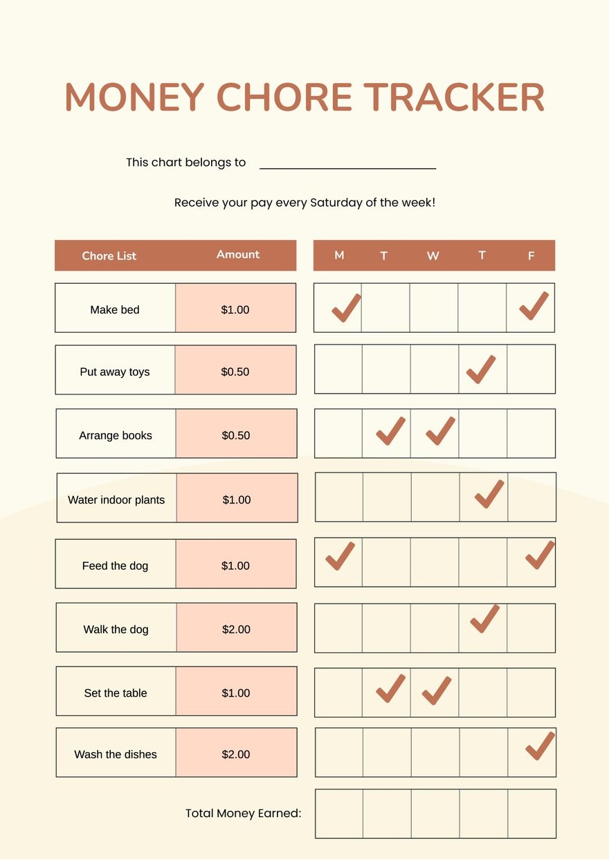 Chore Chart Money Printable Free