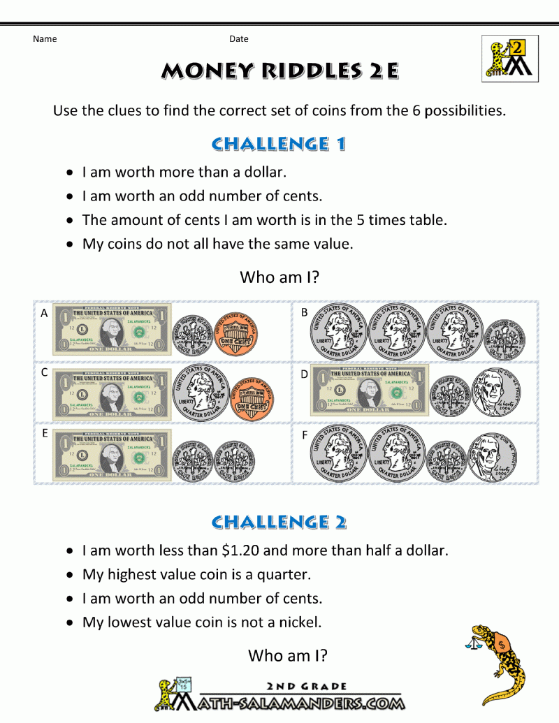 Money Math Worksheets Money Riddles